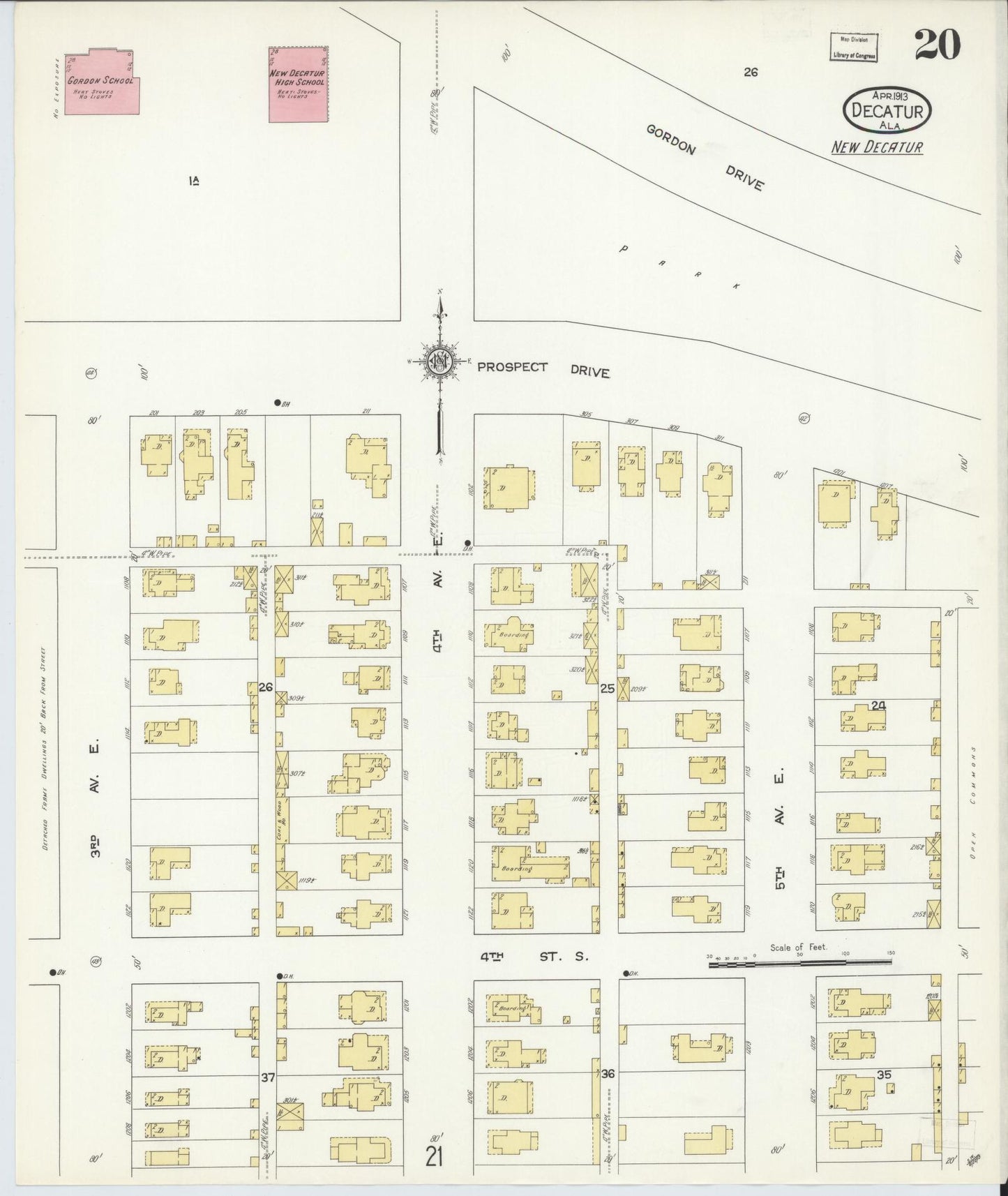Sanborn Fire Insurance Map from Decatur, Morgan County, Alabama (1913), Sheet #0020 - Historic Sanborn Fire Insurance Map Print, vintage old map wall art, antique decor, genealogy gift, Alabama Alabama map