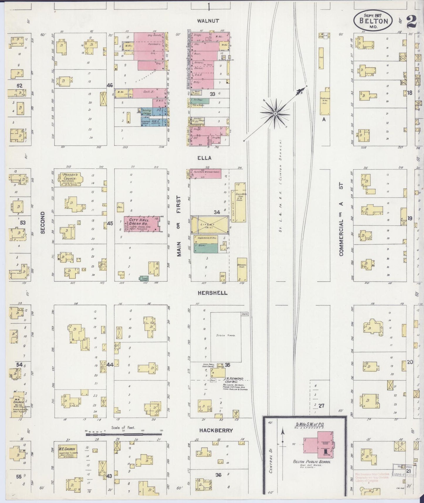 Sanborn Fire Insurance Map from Belton, Cass County, Missouri (1907), Sheet #0002 - Complete Map Set gallery image, historic Sanborn map, vintage wall art, Missouri Missouri