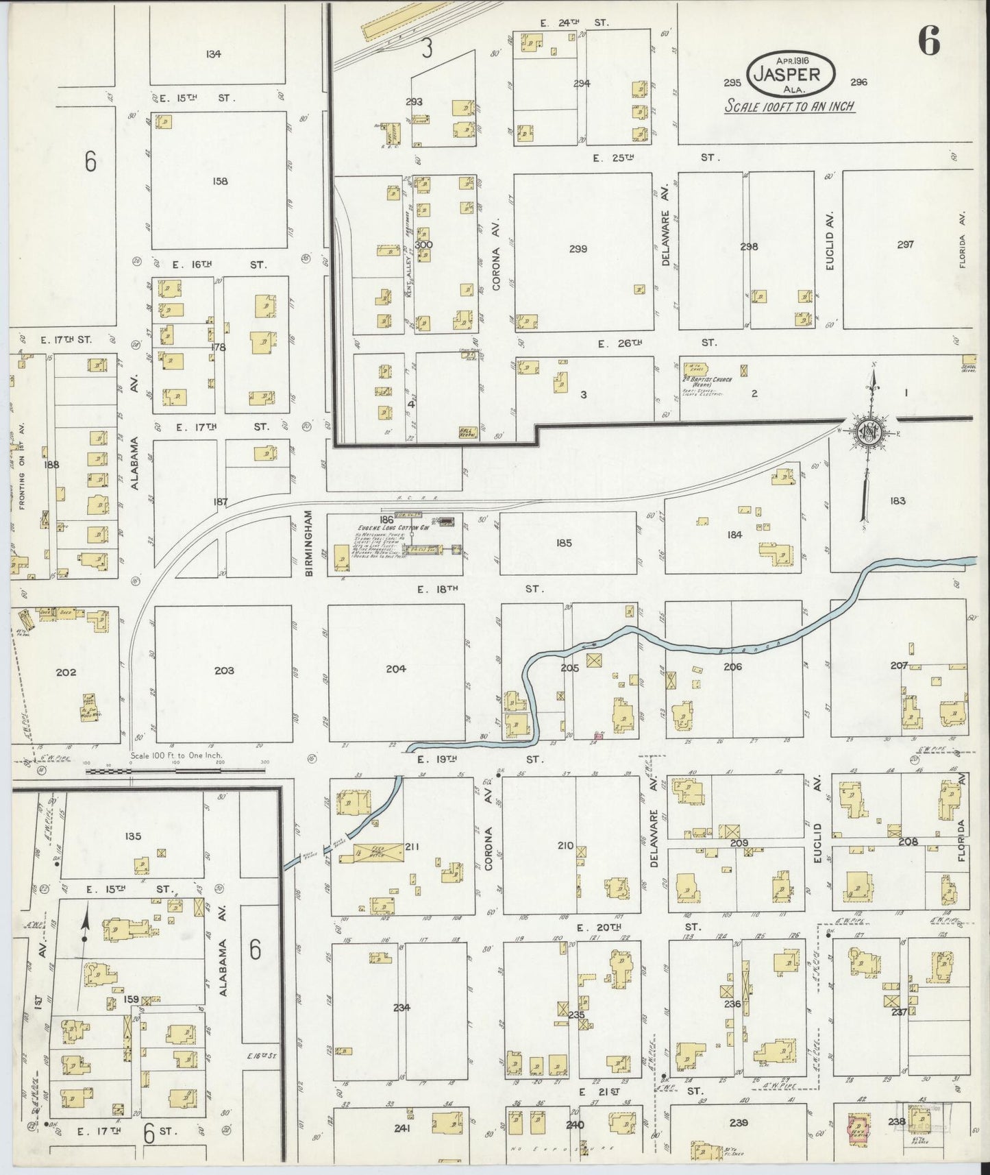 Sanborn Fire Insurance Map from Jasper, Walker County, Alabama (1916), Sheet #0006 - Complete Map Set gallery image, historic Sanborn map, vintage wall art, Alabama Alabama