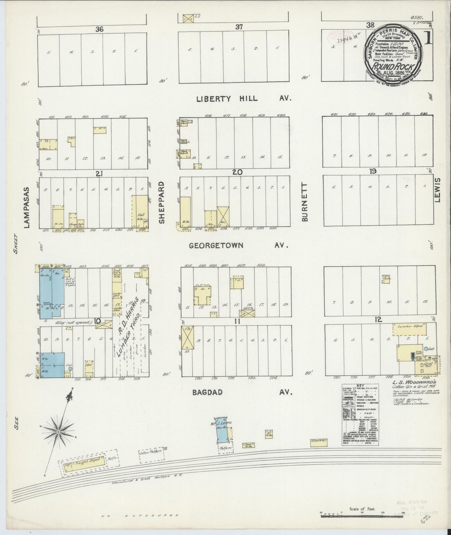 Sanborn Fire Insurance Map from Round Rock, Williamson County, Texas. (1891) – Historic Sanborn Fire Insurance Map Print