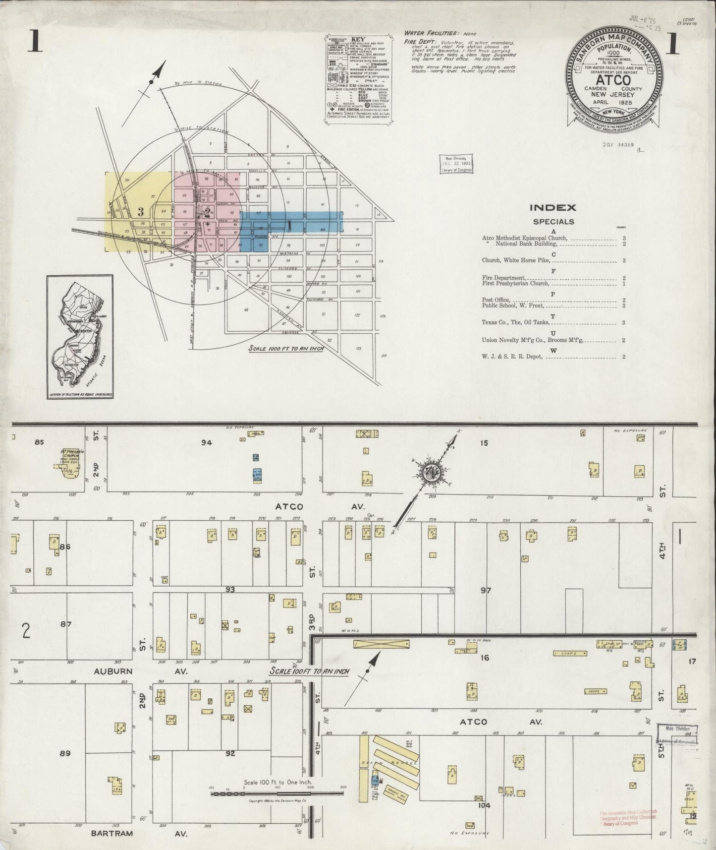 Sanborn Fire Insurance Map from Atco, Camden County, New Jersey. (1925) – Historic Sanborn Fire Insurance Map Print