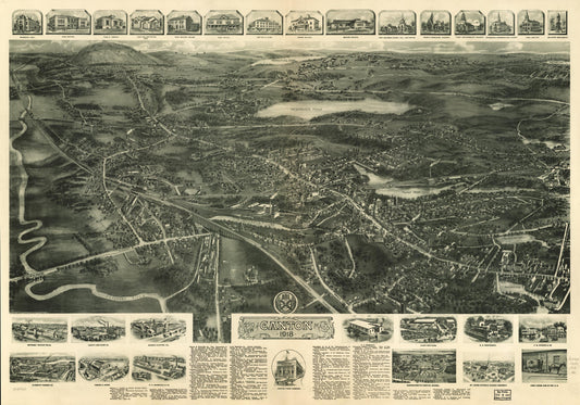 Aero view of Canton, Mass. 1918. (1918) – Historic Bird’s-Eye View Panorama Print