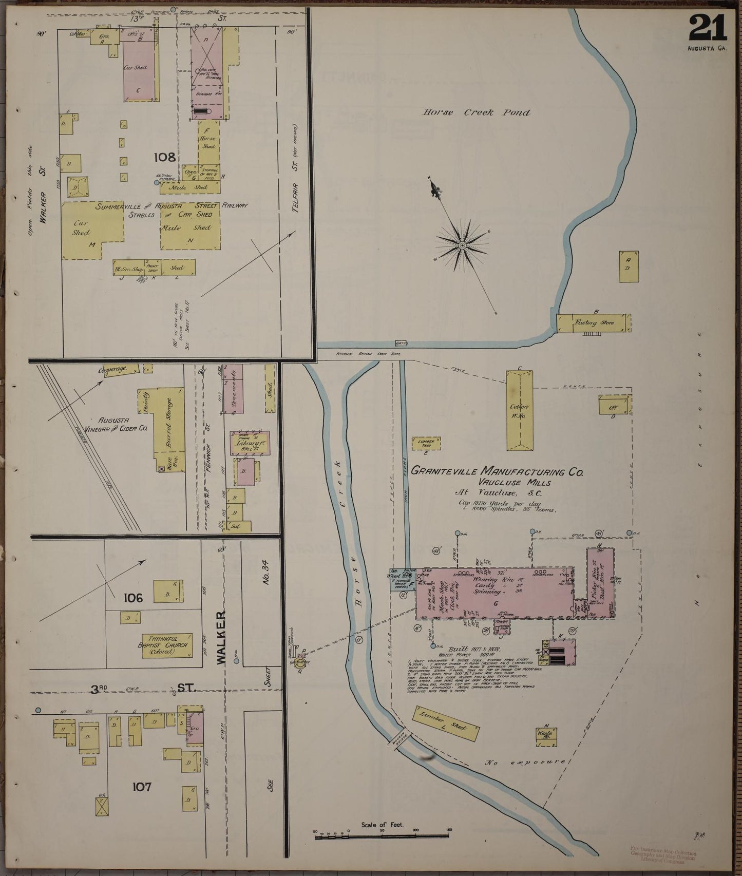 Sanborn Fire Insurance Map from Augusta, Richmond County, Georgia (1890), Sheet #0021 - Historic Sanborn Fire Insurance Map Print, vintage old map wall art, antique decor, genealogy gift, Georgia Georgia map
