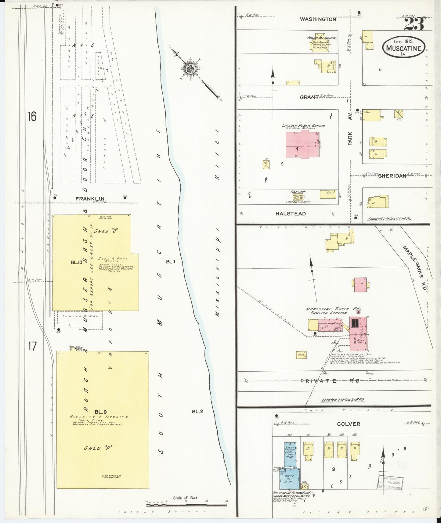 Sanborn Fire Insurance Map from Muscatine, Muscatine County, Iowa (1912), Sheet #0023 - Historic Sanborn Fire Insurance Map Print