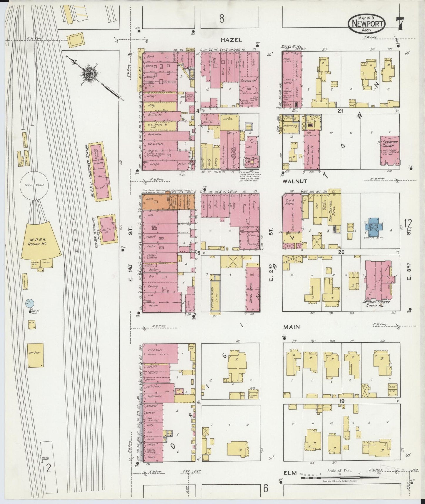 Sanborn Fire Insurance Map from Newport, Jackson County, Arkansas (1919), Sheet #0007 - Historic Sanborn Fire Insurance Map Print, vintage old map wall art, antique decor, genealogy gift, Arkansas Arkansas map