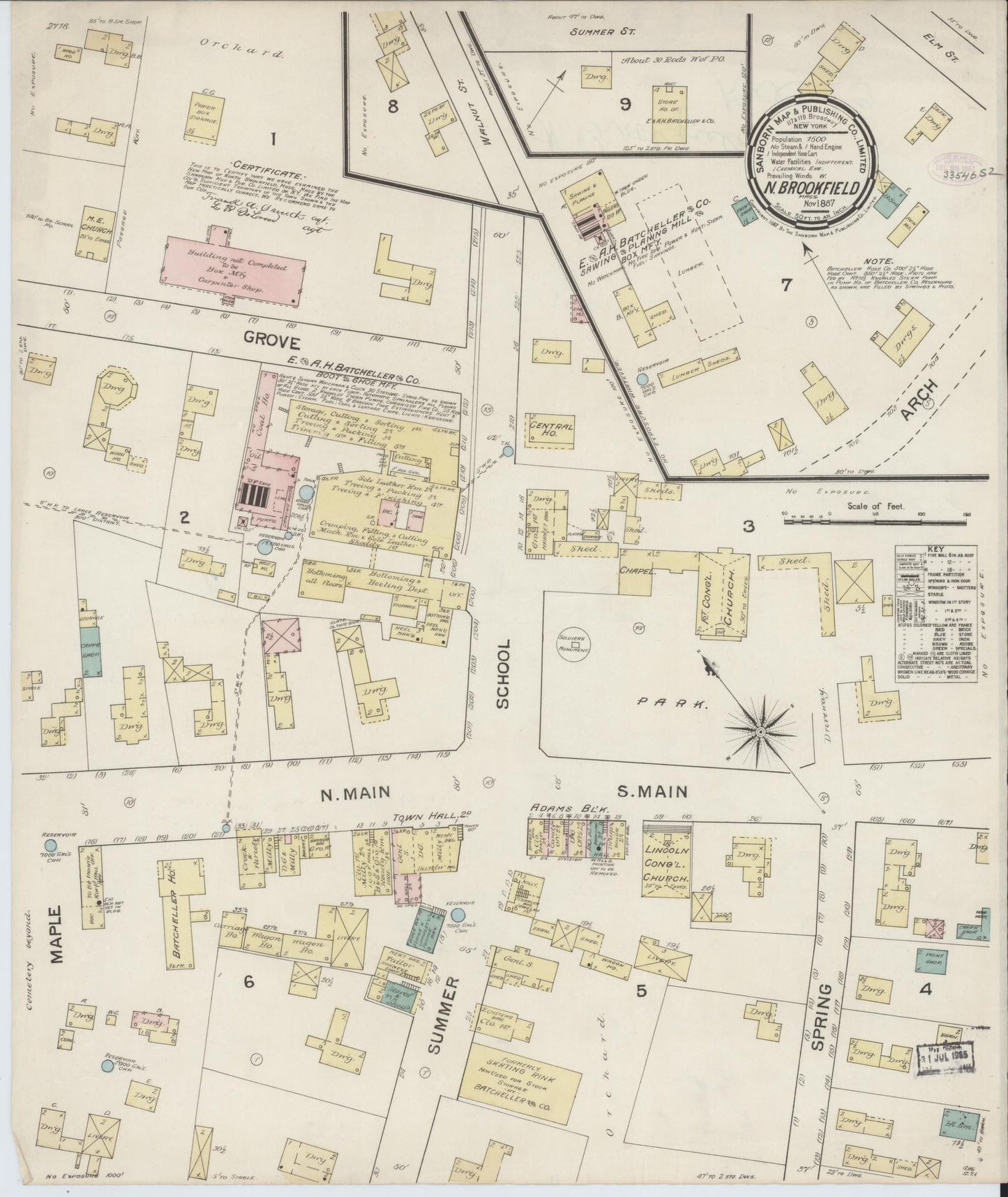 Sanborn Fire Insurance Map from North Brookfield, Worcester County, Massachusetts (1887), Sheet #0001 - Historic Sanborn Fire Insurance Map Print, vintage old map wall art, antique decor, genealogy gift, Massachusetts Massachusetts map