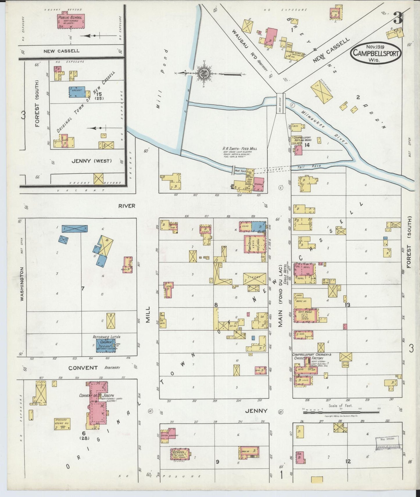 Sanborn Fire Insurance Map from Campbellsport, Fond du Lac County, Wisconsin (1919), Sheet #0003 - Historic Sanborn Fire Insurance Map Print, vintage old map wall art, antique decor, genealogy gift, Wisconsin Wisconsin map