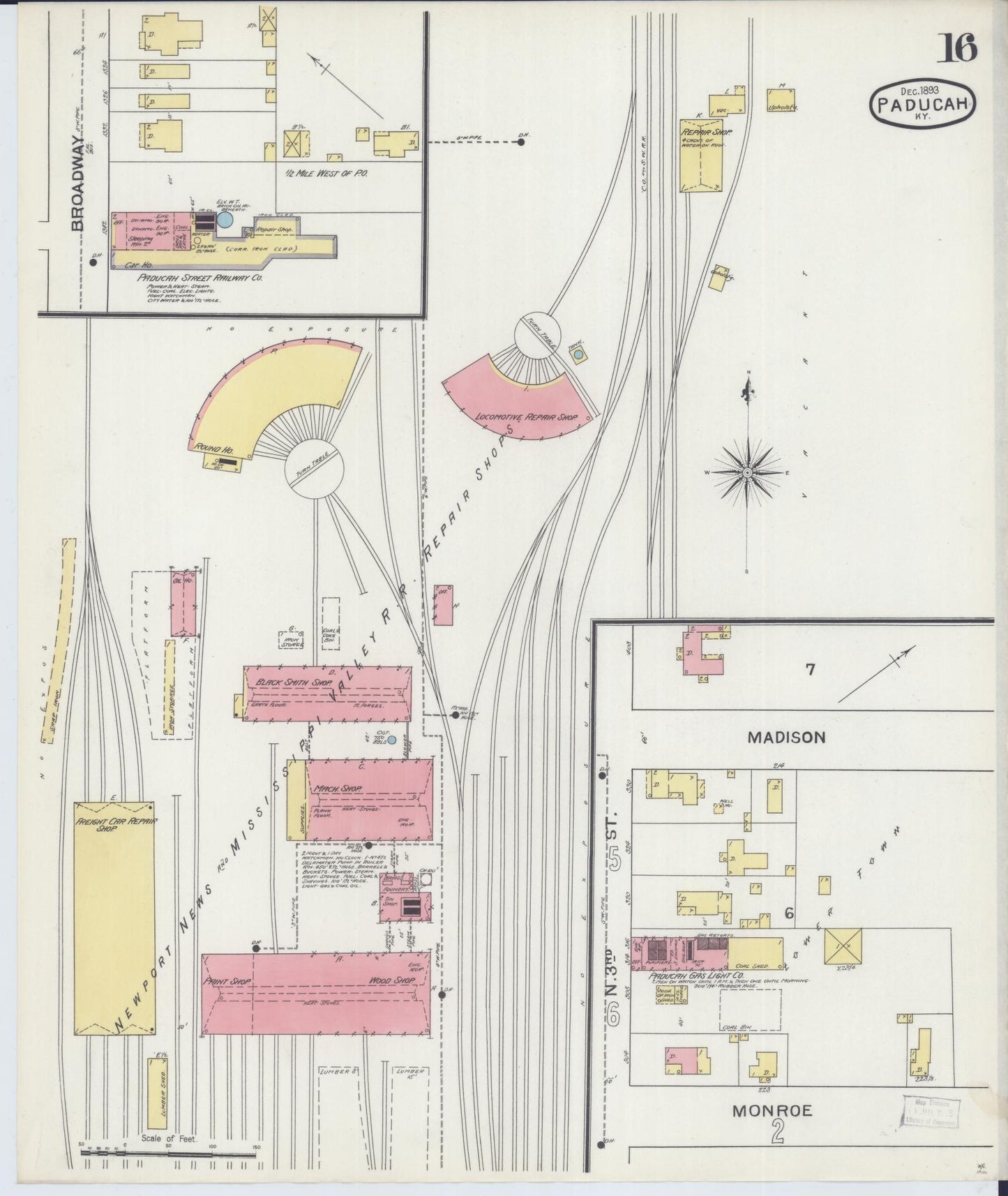 Sanborn Fire Insurance Map from Paducah, Mccraken County, Kentucky (1893), Sheet #0016 - Historic Sanborn Fire Insurance Map Print, vintage old map wall art, antique decor, genealogy gift, Kentucky Kentucky map