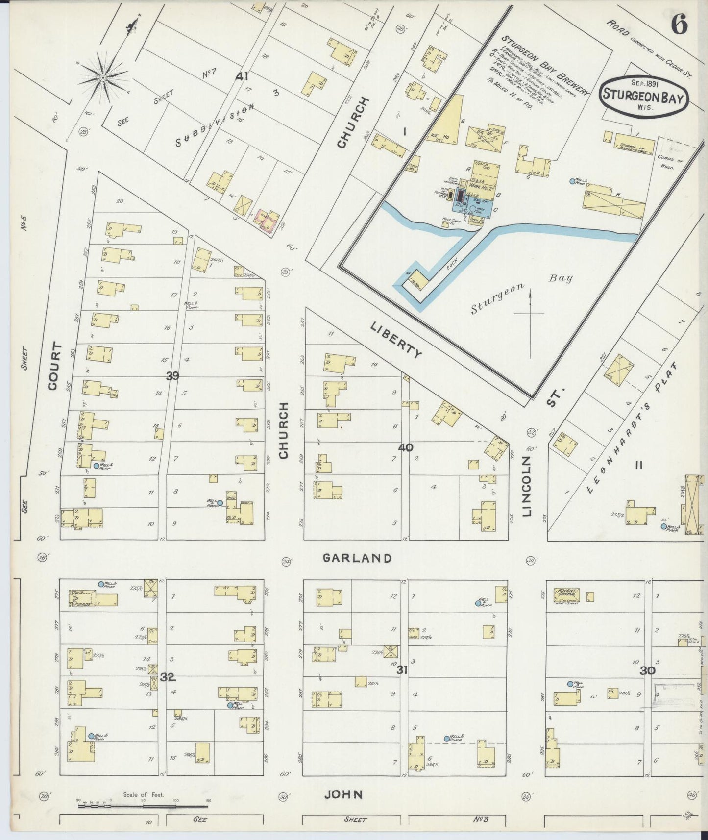 Sanborn Fire Insurance Map from Sturgeon Bay, Door County, Wisconsin (1891), Sheet #0006 - Historic Sanborn Fire Insurance Map Print, vintage old map wall art, antique decor, genealogy gift, Wisconsin Wisconsin map