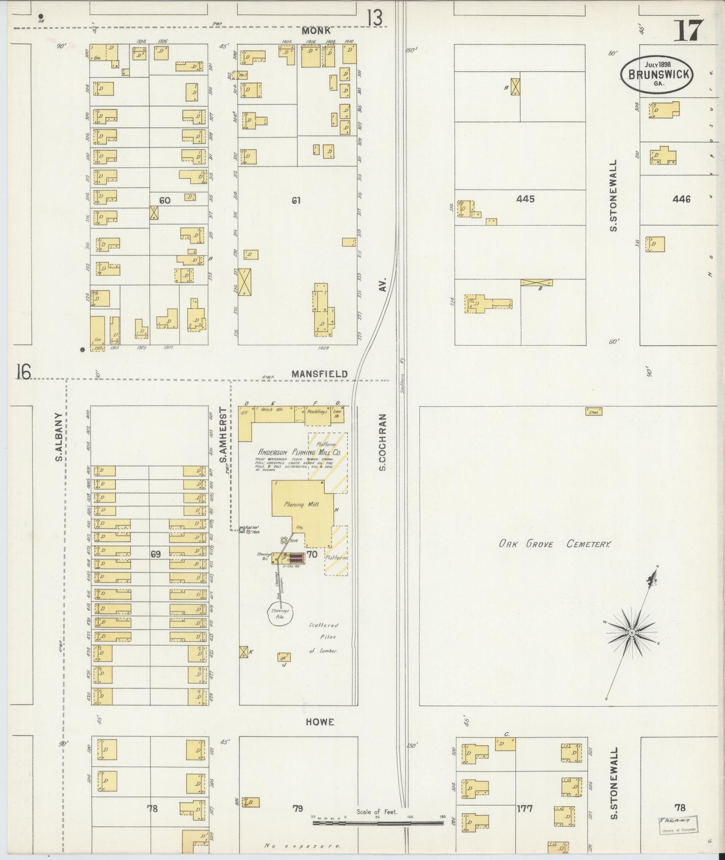 Sanborn Fire Insurance Map from Brunswick, Glynn County, Georgia (1898), Sheet #0017 - Historic Sanborn Fire Insurance Map Print, vintage old map wall art, antique decor, genealogy gift, Georgia Georgia map