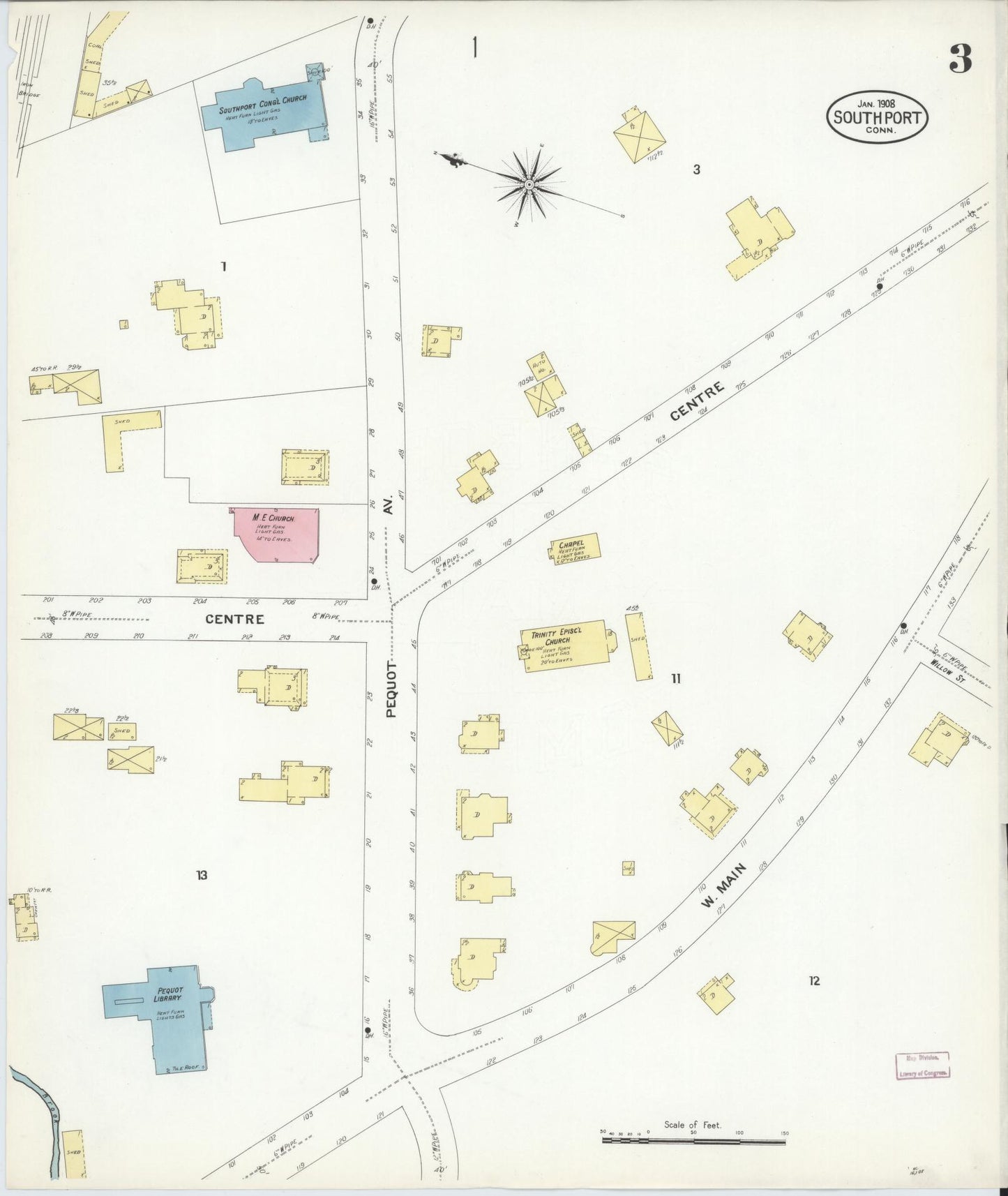 Sanborn Fire Insurance Map from Southport, Fairfield County, Connecticut (1908), Sheet #0003 - Complete Map Set gallery image, historic Sanborn map, vintage wall art, Connecticut Connecticut