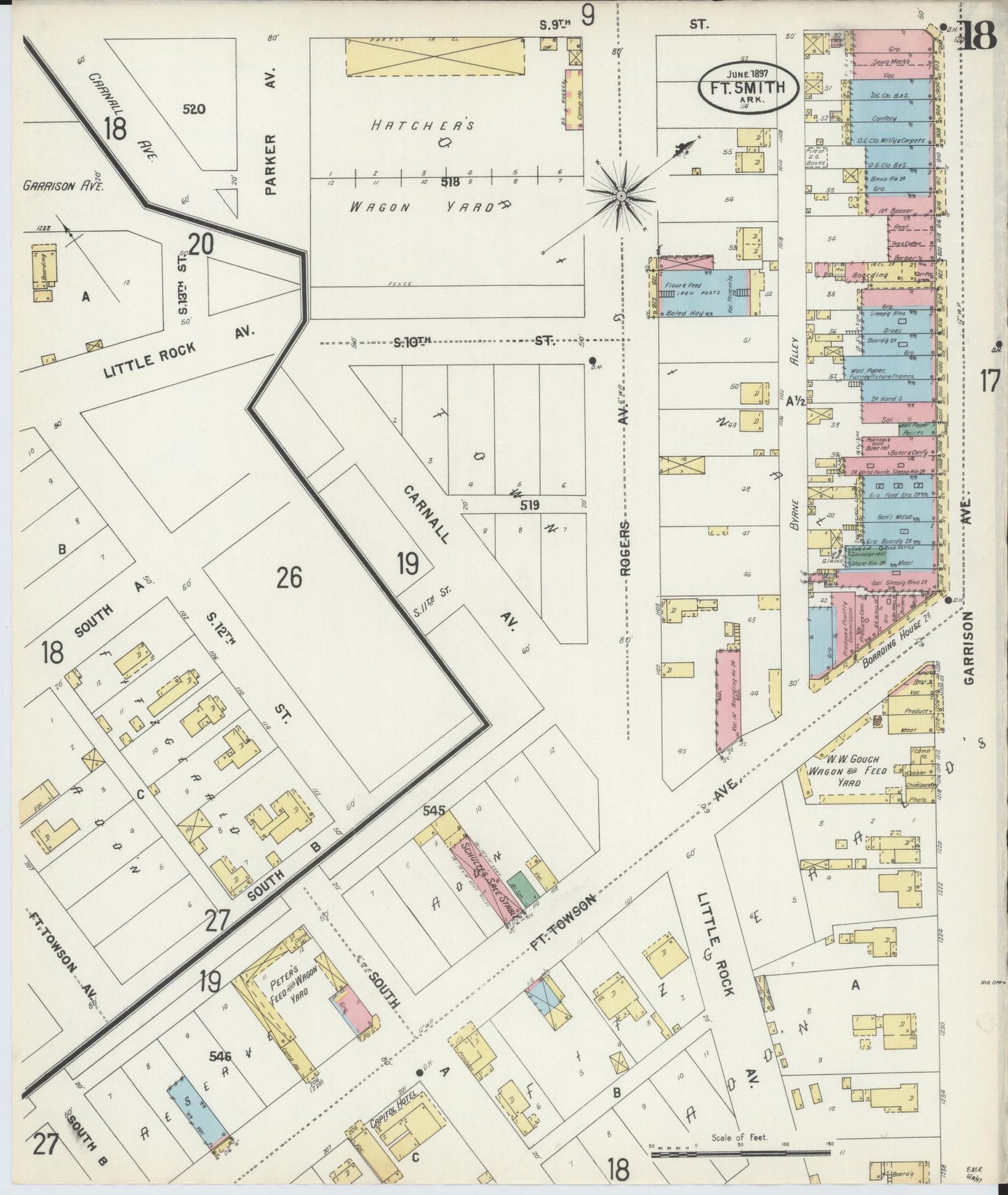 Sanborn Fire Insurance Map from Fort Smith, Sebastian County, Arkansas (1897), Sheet #0018 - Historic Sanborn Fire Insurance Map Print, vintage old map wall art, antique decor, genealogy gift, Arkansas Arkansas map