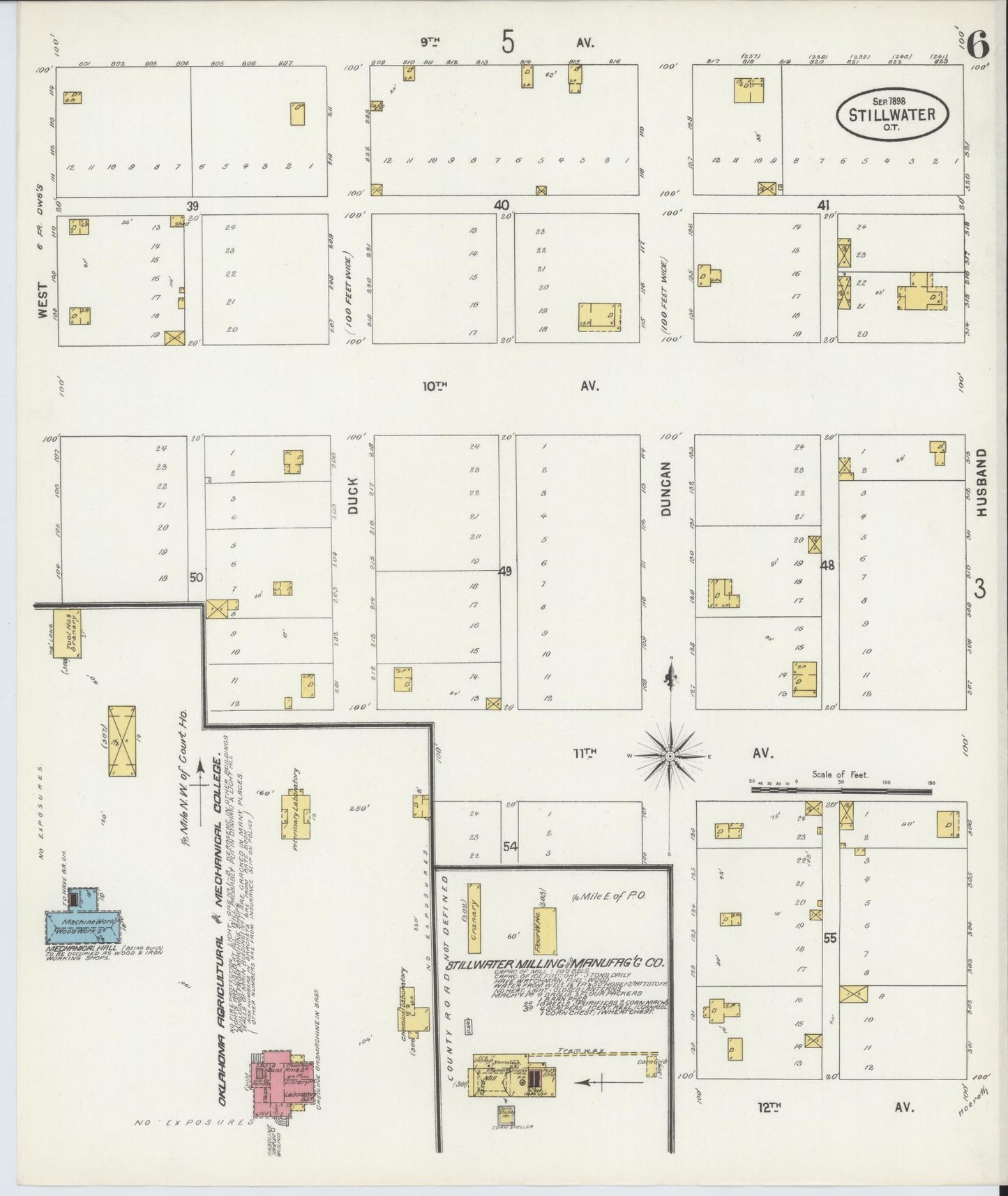 Sanborn Fire Insurance Map from Stillwater, Payne County, Oklahoma (1898), Sheet #0006 - Historic Sanborn Fire Insurance Map Print, vintage old map wall art, antique decor, genealogy gift, Oklahoma Oklahoma map