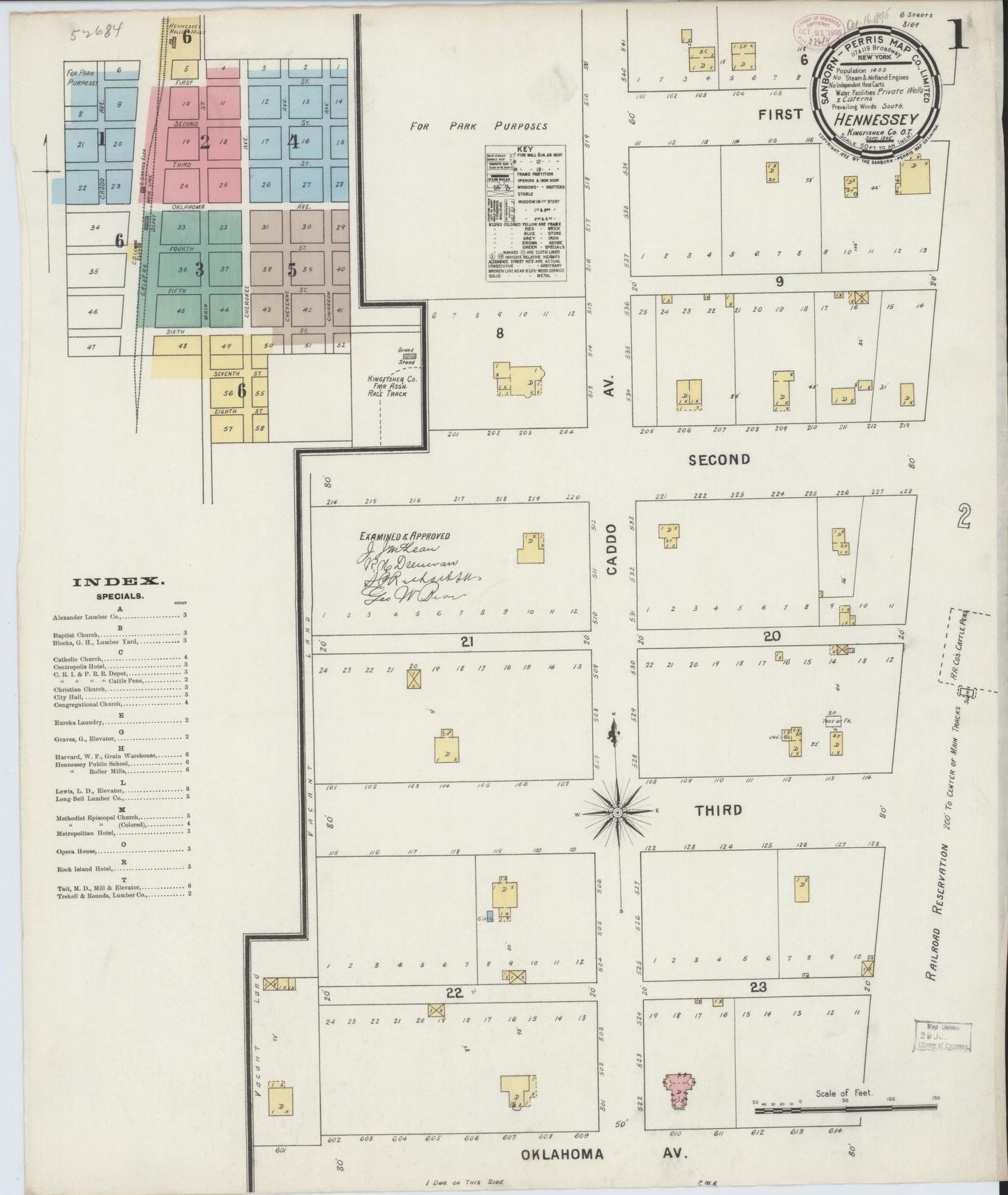 Sanborn Fire Insurance Map from Hennessey, Kingfisher County, Oklahoma (1895), Sheet #0001 - Historic Sanborn Fire Insurance Map Print, vintage old map wall art, antique decor, genealogy gift, Oklahoma Oklahoma map
