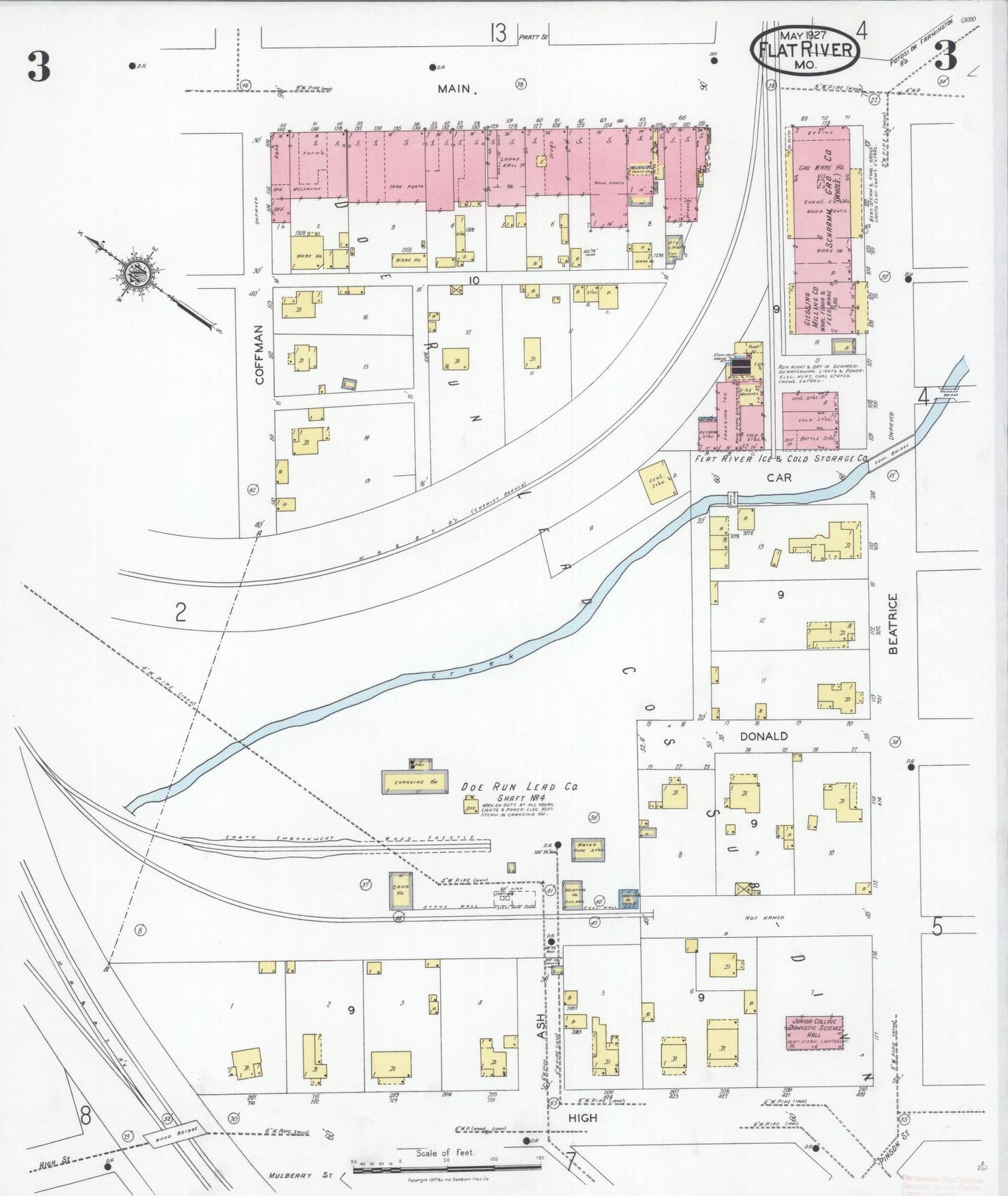 Sanborn Fire Insurance Map from Flat River, Saint Francois County, Missouri (1927), Sheet #0003 - Historic Sanborn Fire Insurance Map Print, vintage old map wall art, antique decor, genealogy gift, Missouri Missouri map