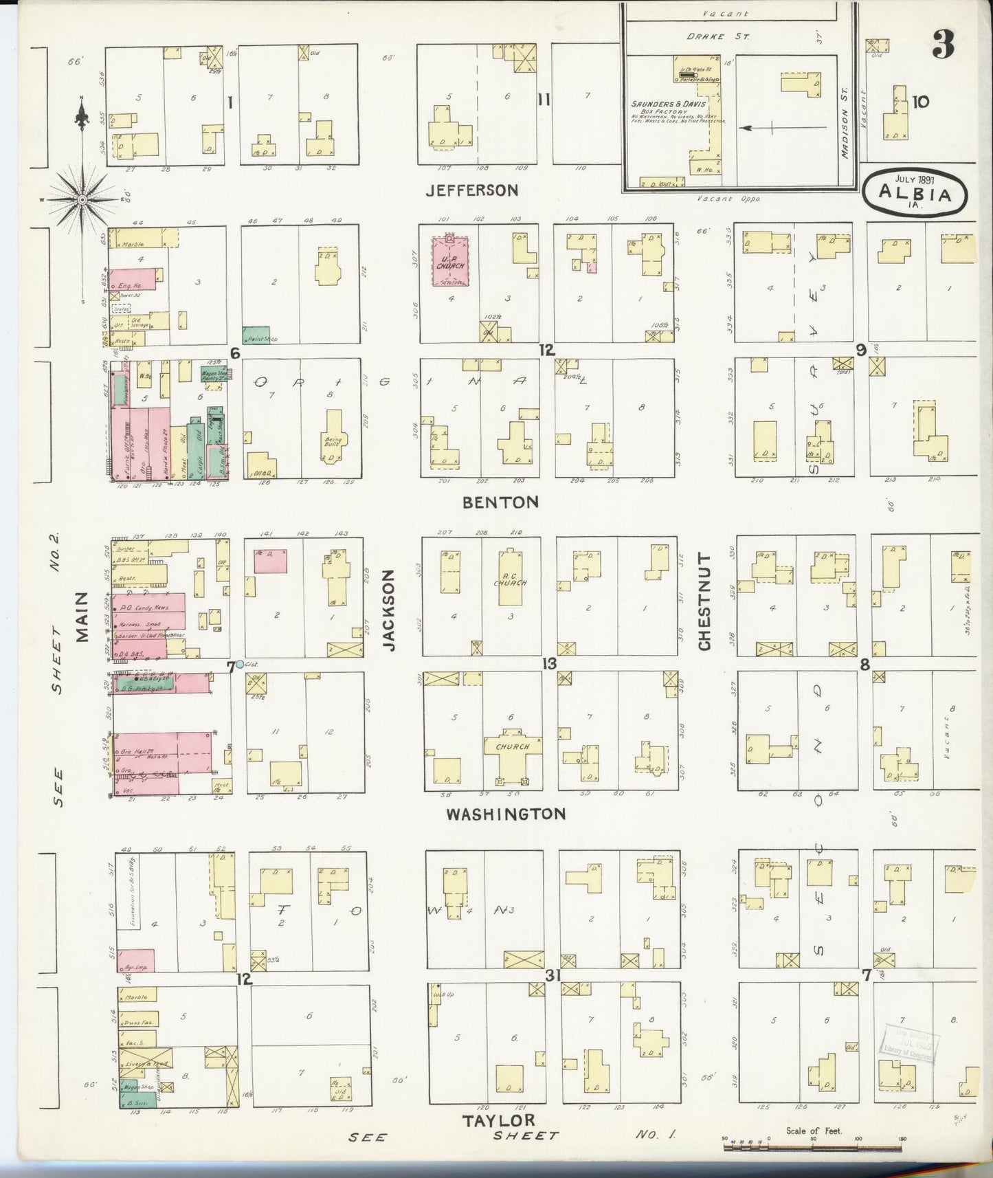 Sanborn Fire Insurance Map from Albia, Monroe County, Iowa (1891), Sheet #0003 - Historic Sanborn Fire Insurance Map Print, vintage old map wall art