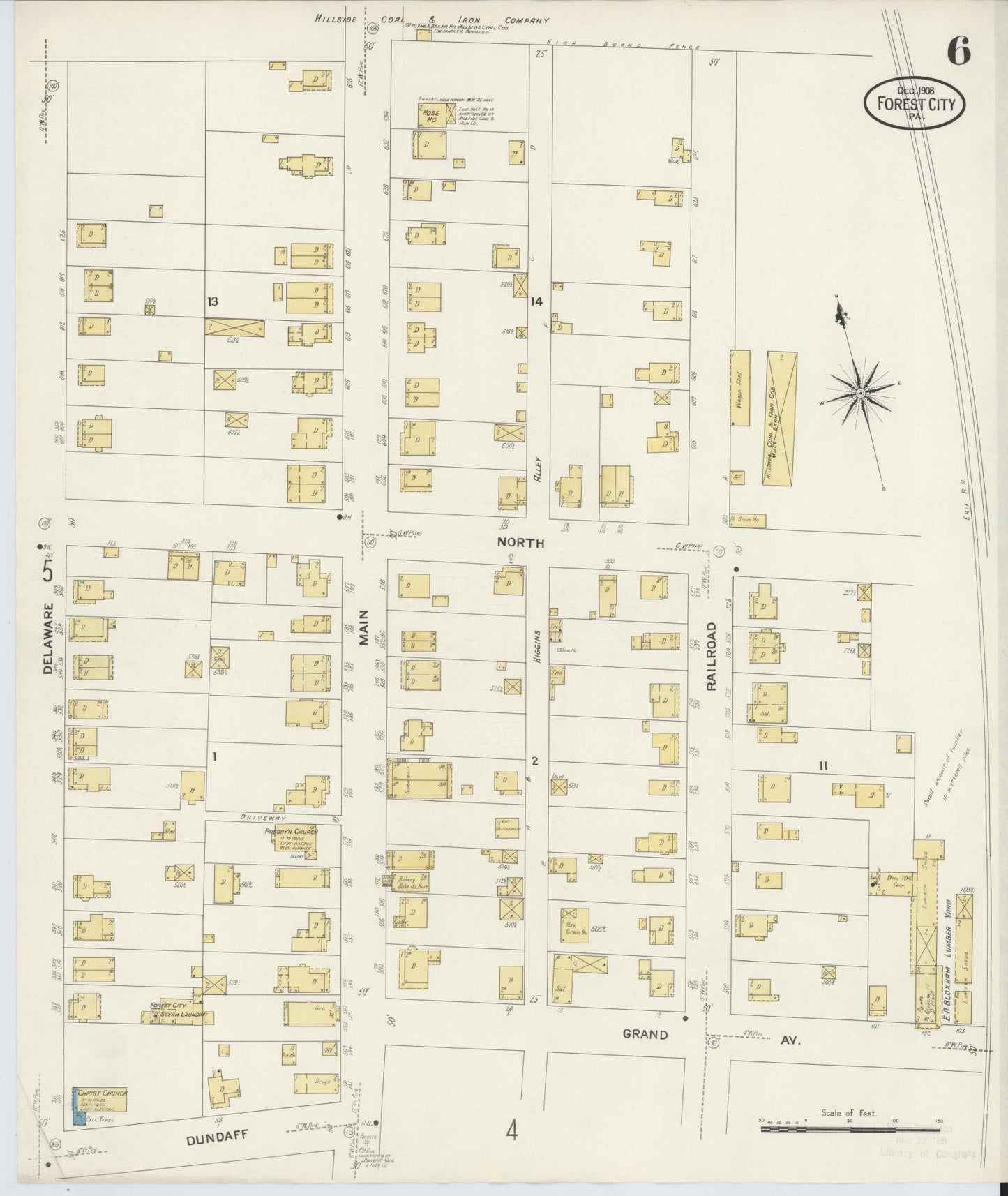 Sanborn Fire Insurance Map from Forest City, Susquehanna County, Pennsylvania (1908), Sheet #0006 - Historic Sanborn Fire Insurance Map Print, vintage old map wall art, antique decor, genealogy gift, Pennsylvania Pennsylvania map