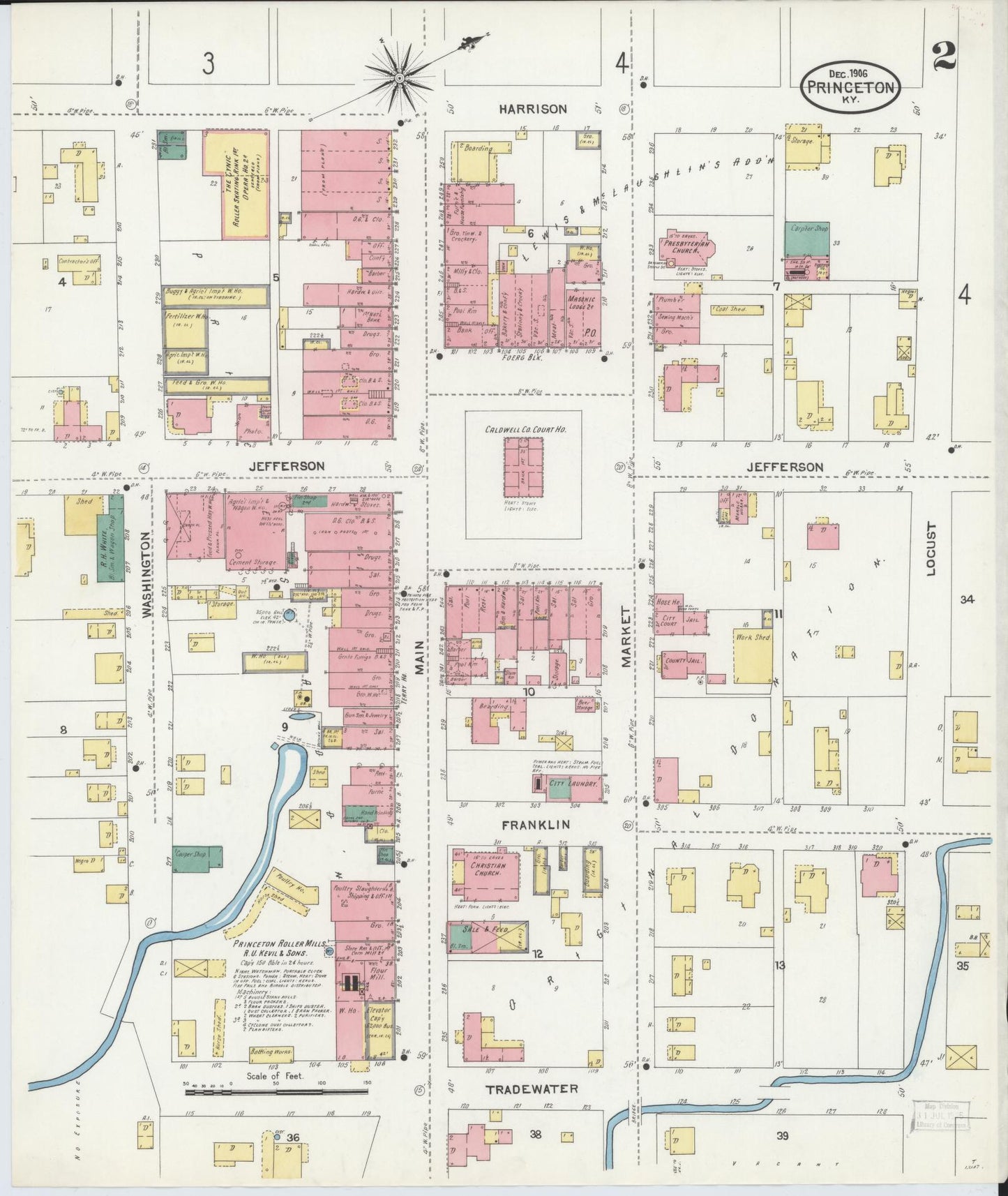 Sanborn Fire Insurance Map from Princeton, Caldwell County, Kentucky (1906), Sheet #0002 - Complete Map Set gallery image, historic Sanborn map, vintage wall art, Kentucky Kentucky