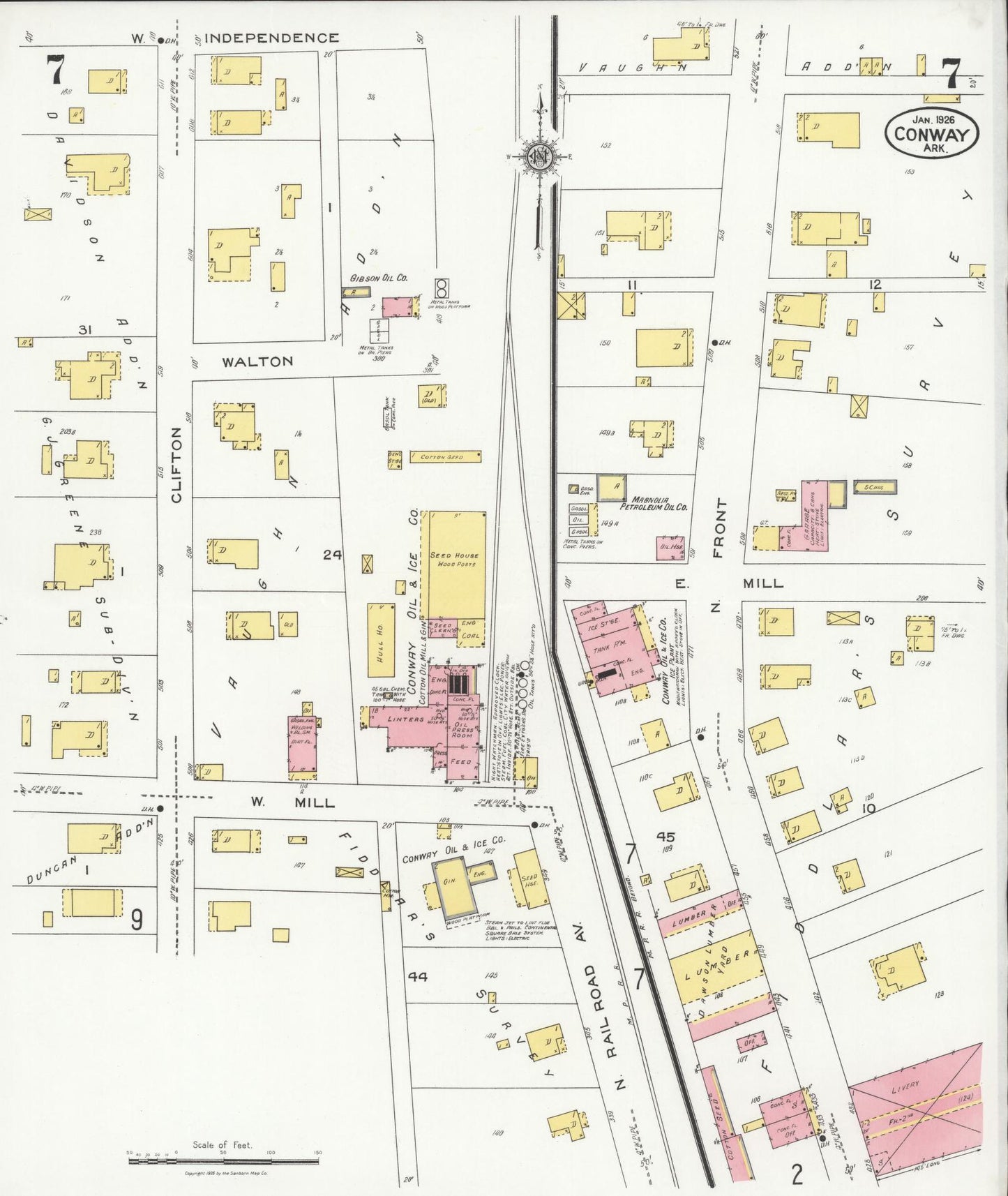 Sanborn Fire Insurance Map from Conway, Faulkner County, Arkansas (1926), Sheet #0007 - Historic Sanborn Fire Insurance Map Print, vintage old map wall art, antique decor, genealogy gift, Arkansas Arkansas map
