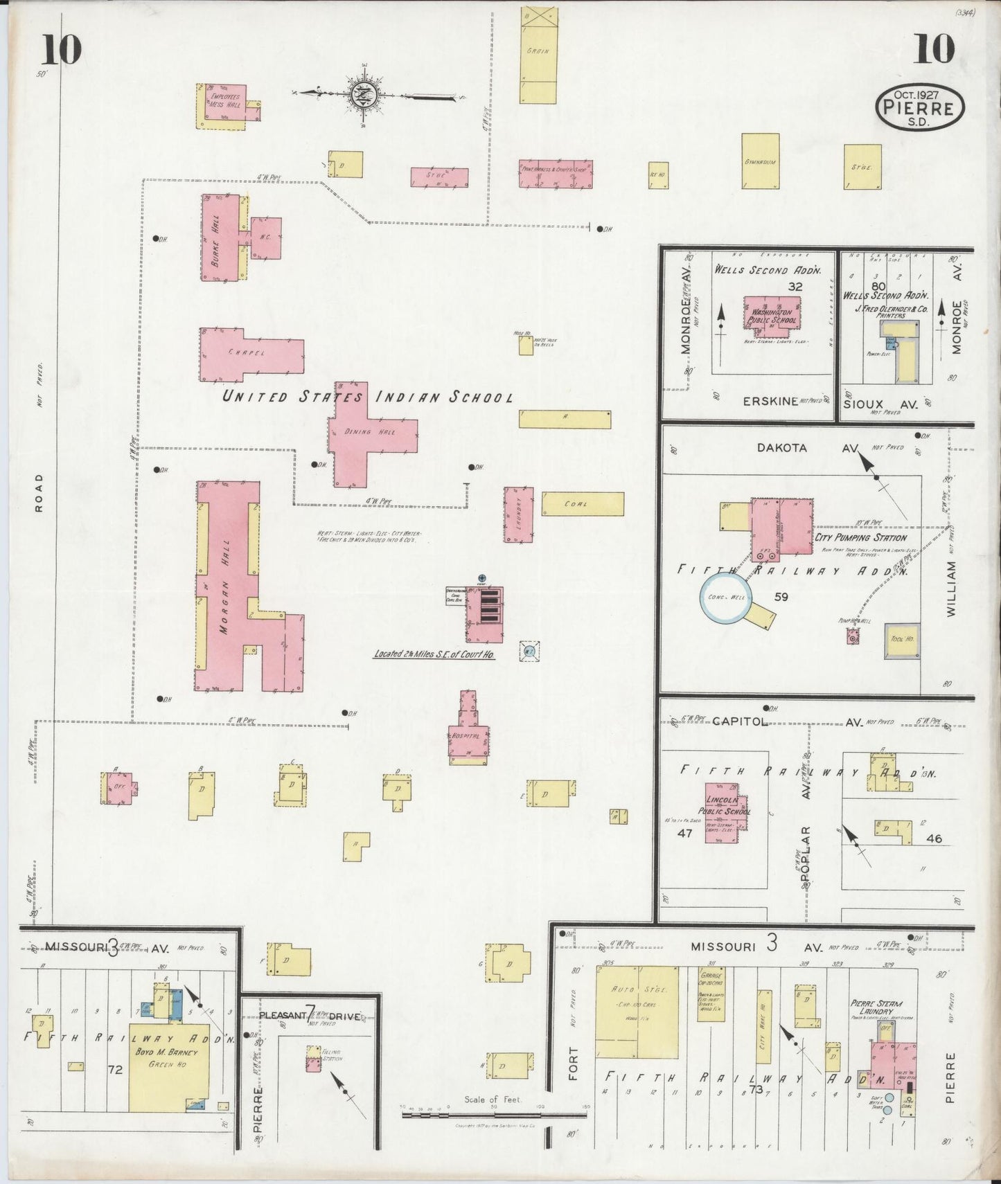 Sanborn Fire Insurance Map from Pierre, Hughes County, South Dakota (1927), Sheet #0010 - Historic Sanborn Fire Insurance Map Print, vintage old map wall art, antique decor, genealogy gift, South Dakota South Dakota map