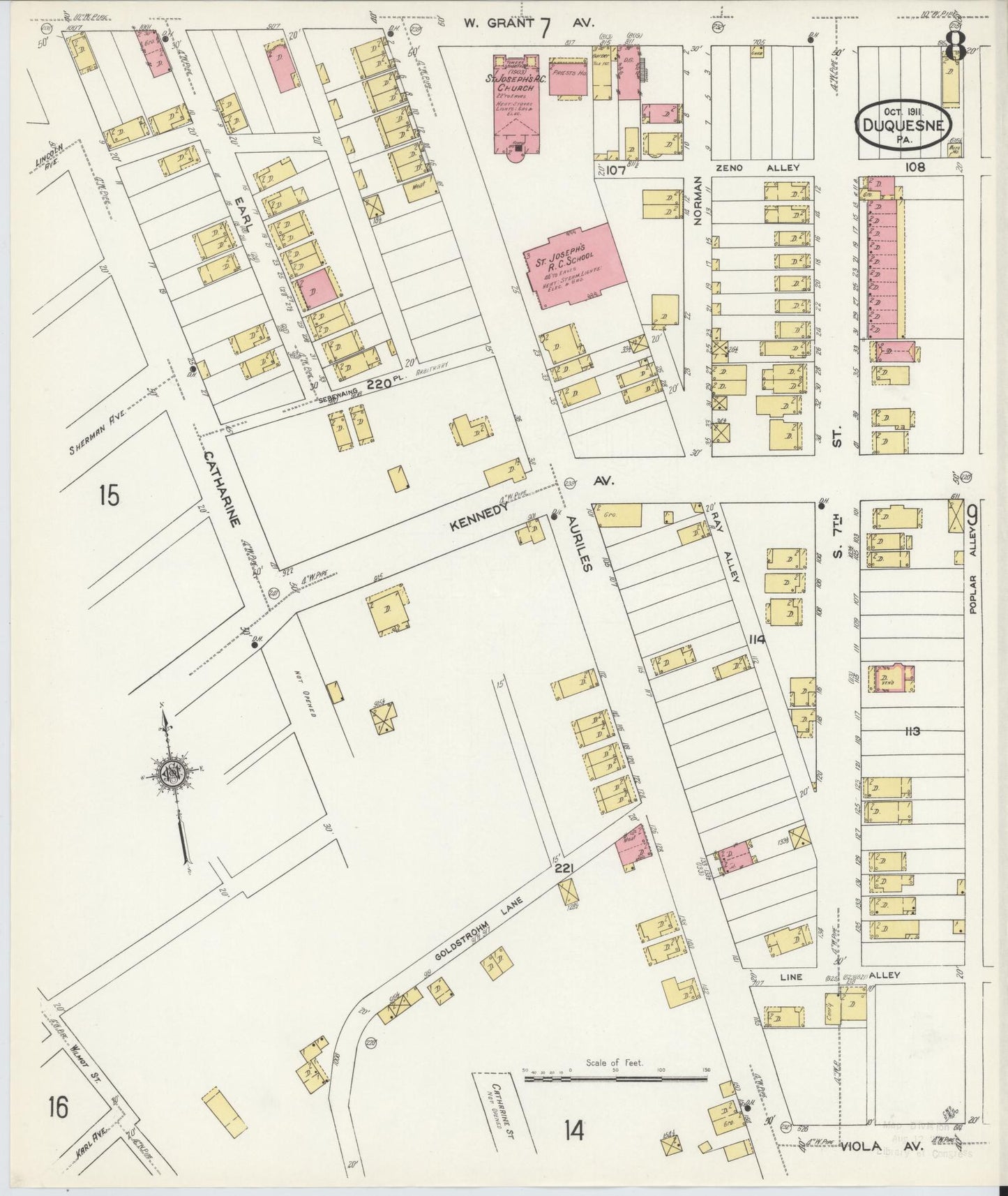 Sanborn Fire Insurance Map from Duquesne, Allegheny County, Pennsylvania (1911), Sheet #0008 - Historic Sanborn Fire Insurance Map Print, vintage old map wall art, antique decor, genealogy gift, Pennsylvania Pennsylvania map