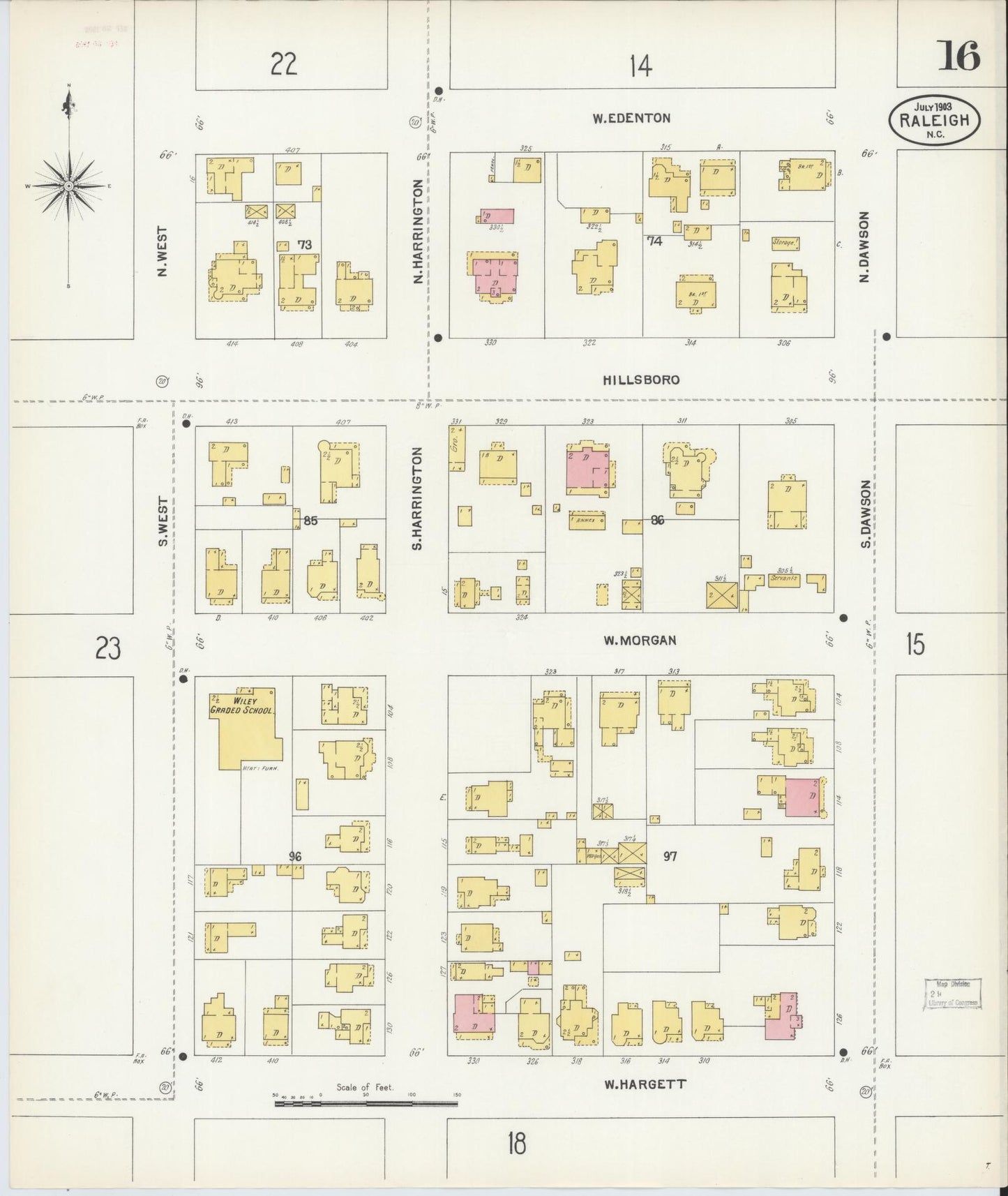 Sanborn Fire Insurance Map from Raleigh, Wake County, North Carolina (1903), Sheet #0016 - Historic Sanborn Fire Insurance Map Print, vintage old map wall art, antique decor, genealogy gift, North Carolina North Carolina map