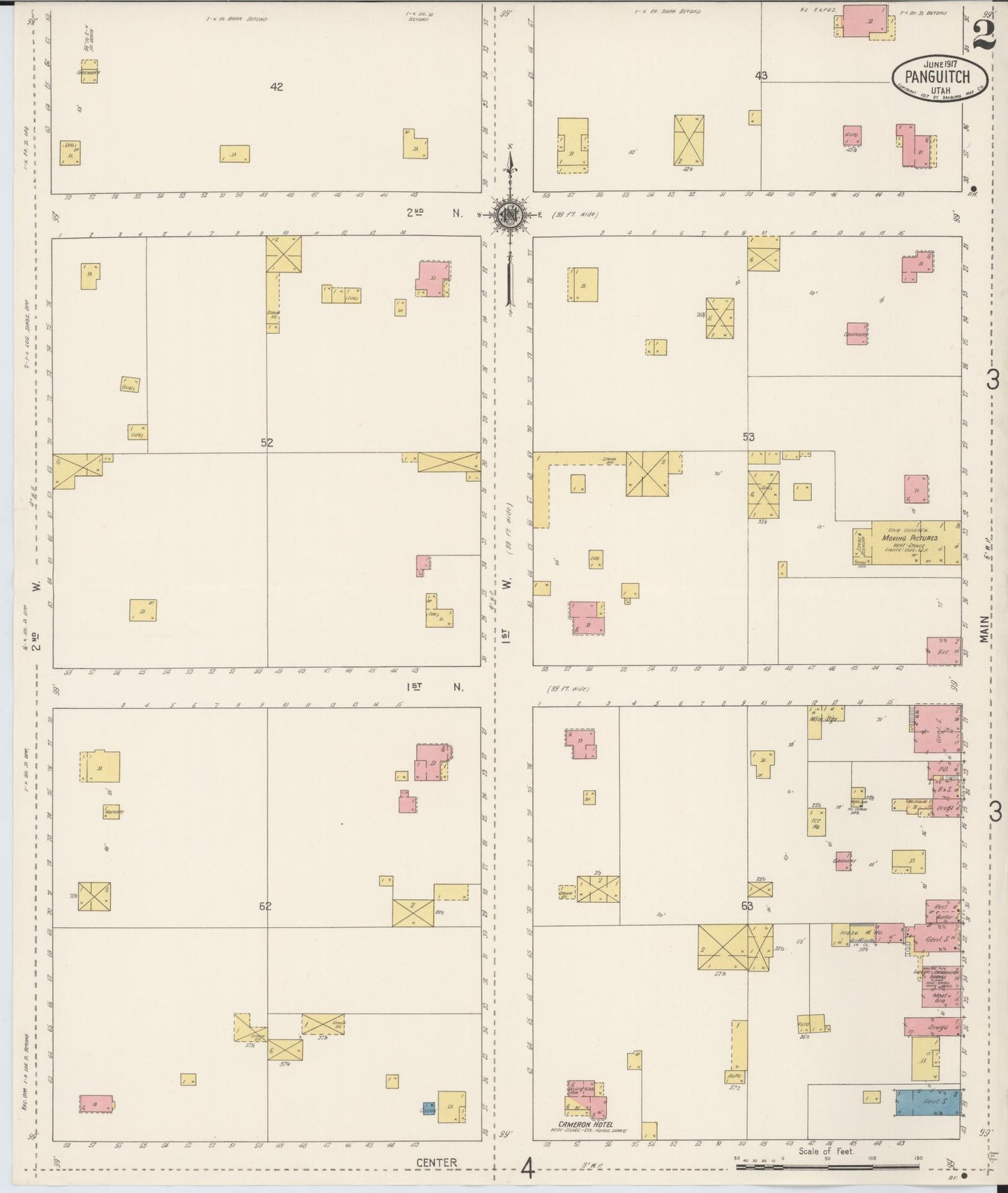Sanborn Fire Insurance Map from Panguitch, Garfield County, Utah (1917), Sheet #0002 - Historic Sanborn Fire Insurance Map Print, vintage old map wall art, antique decor, genealogy gift, Utah Utah map