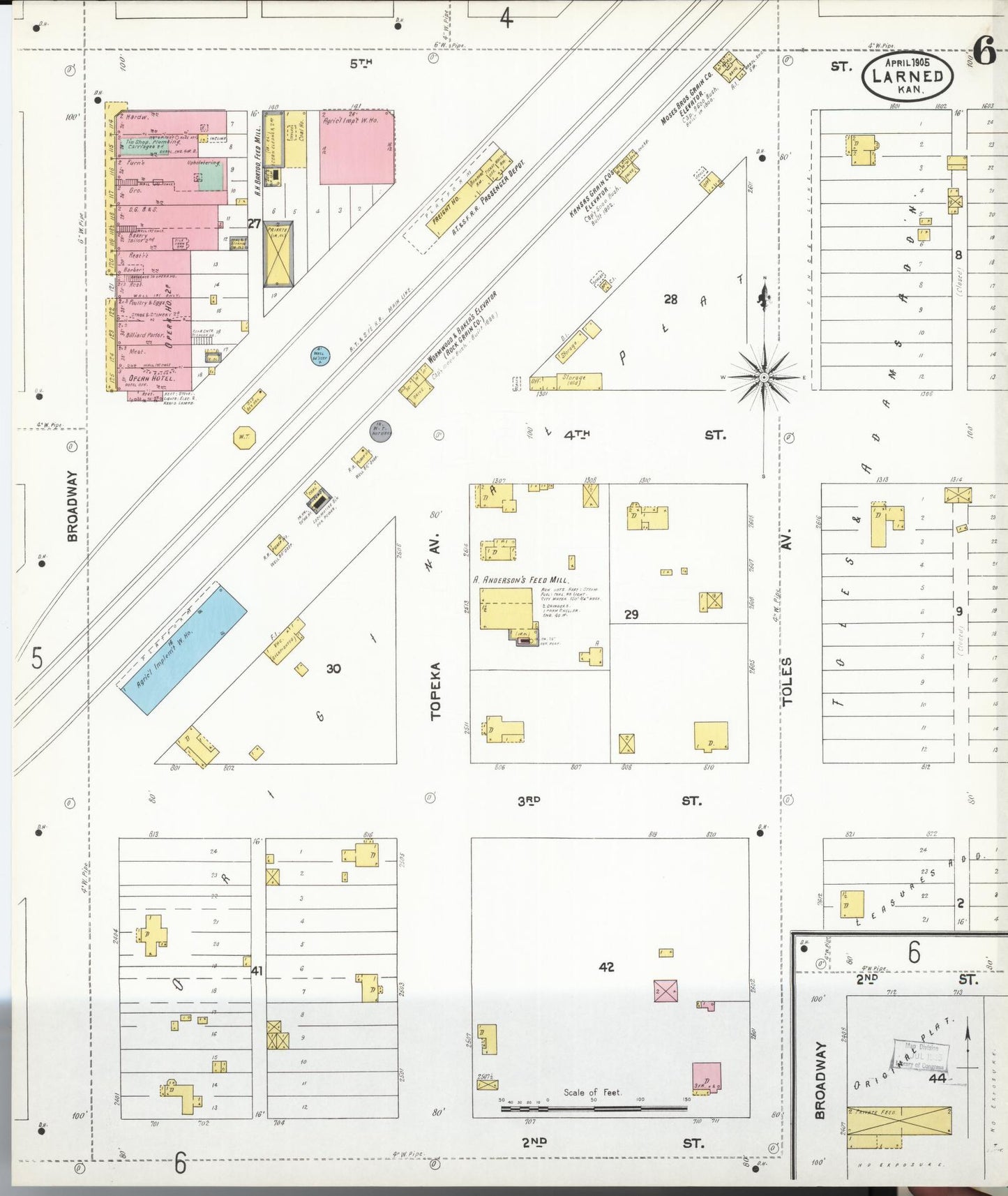 Sanborn Fire Insurance Map from Larned, Pawnee County, Kansas (1905), Sheet #0006 - Historic Sanborn Fire Insurance Map Print, vintage old map wall art, antique decor, genealogy gift, Kansas Kansas map