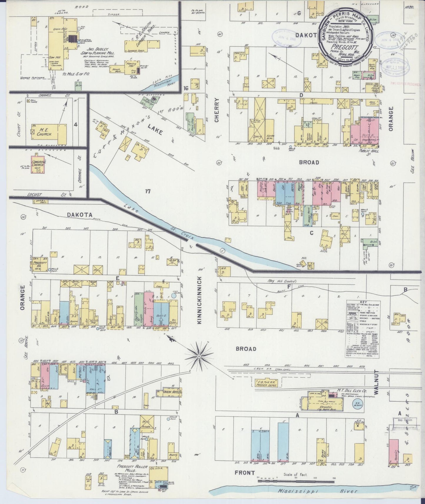 Sanborn Fire Insurance Map from Prescott, Pierce County, Wisconsin (1898), Sheet #0001 - Historic Sanborn Fire Insurance Map Print, vintage old map wall art, antique decor, genealogy gift, Wisconsin Wisconsin map