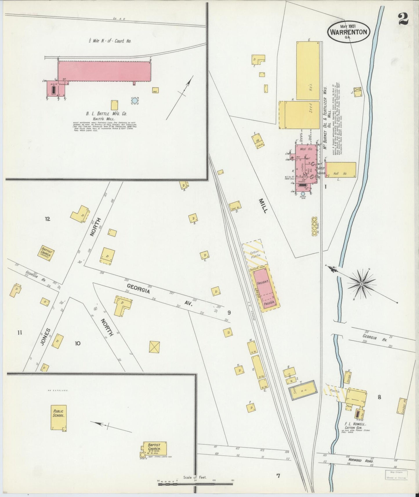 Sanborn Fire Insurance Map from Warrenton, Warren County, Georgia (1901), Sheet #0002 - Complete Map Set gallery image, historic Sanborn map, vintage wall art, Georgia Georgia