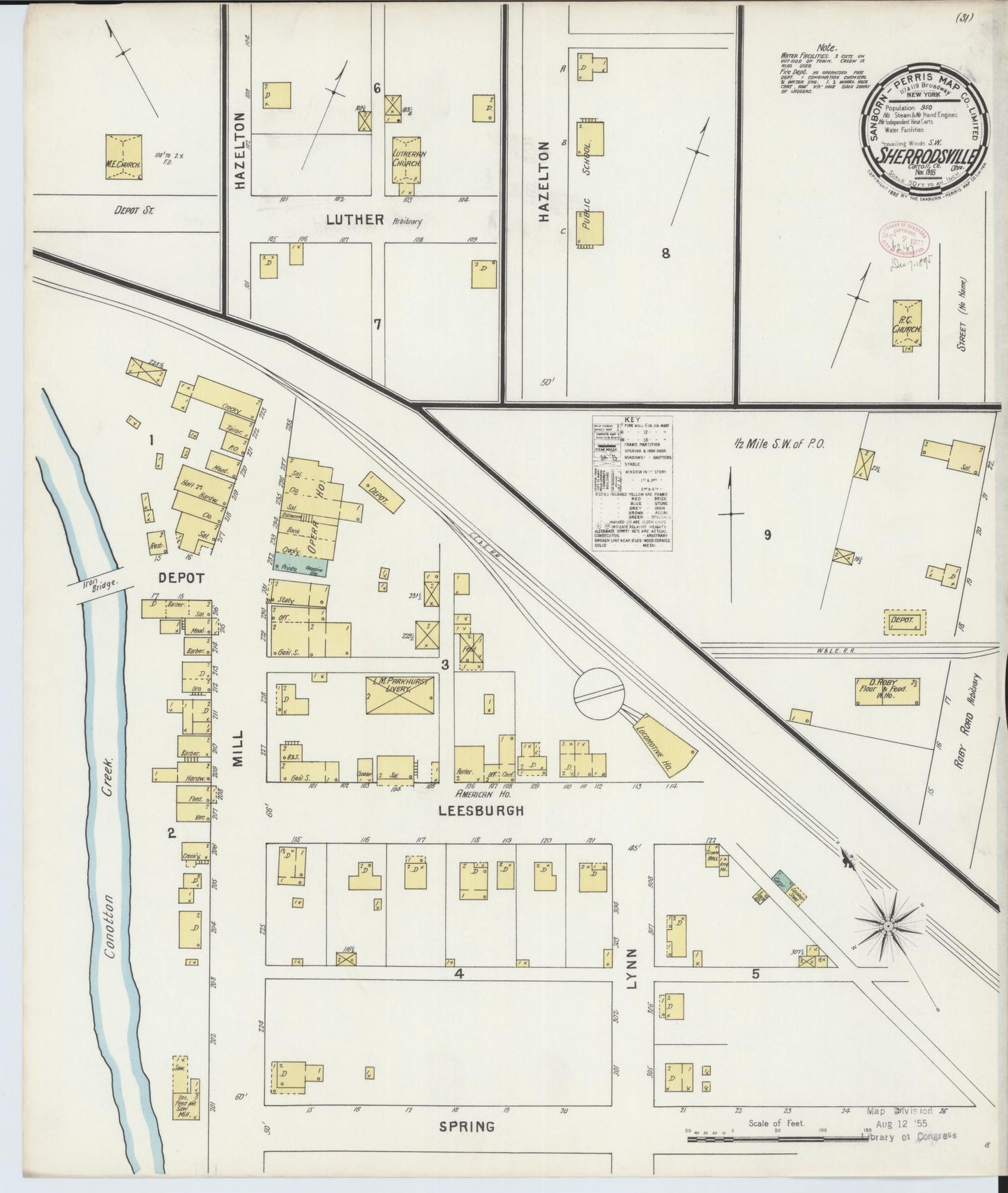Sanborn Fire Insurance Map from Sherrodsville, Carroll County, Ohio (1895), Sheet #0001 - Historic Sanborn Fire Insurance Map Print, vintage old map wall art, antique decor, genealogy gift, Ohio Ohio map