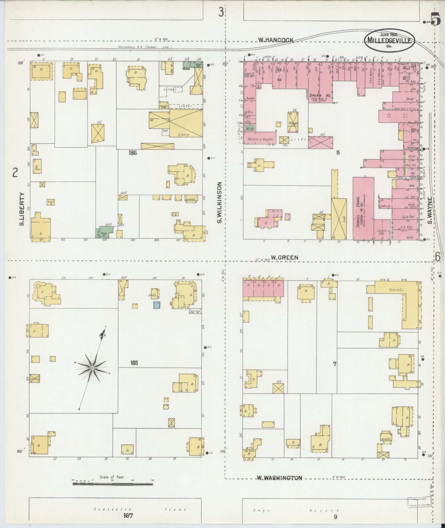 Sanborn Fire Insurance Map from Milledgeville, Baldwin County, Georgia (1901), Sheet #0005 - Historic Sanborn Fire Insurance Map Print, vintage old map wall art, antique decor, genealogy gift, Georgia Georgia map