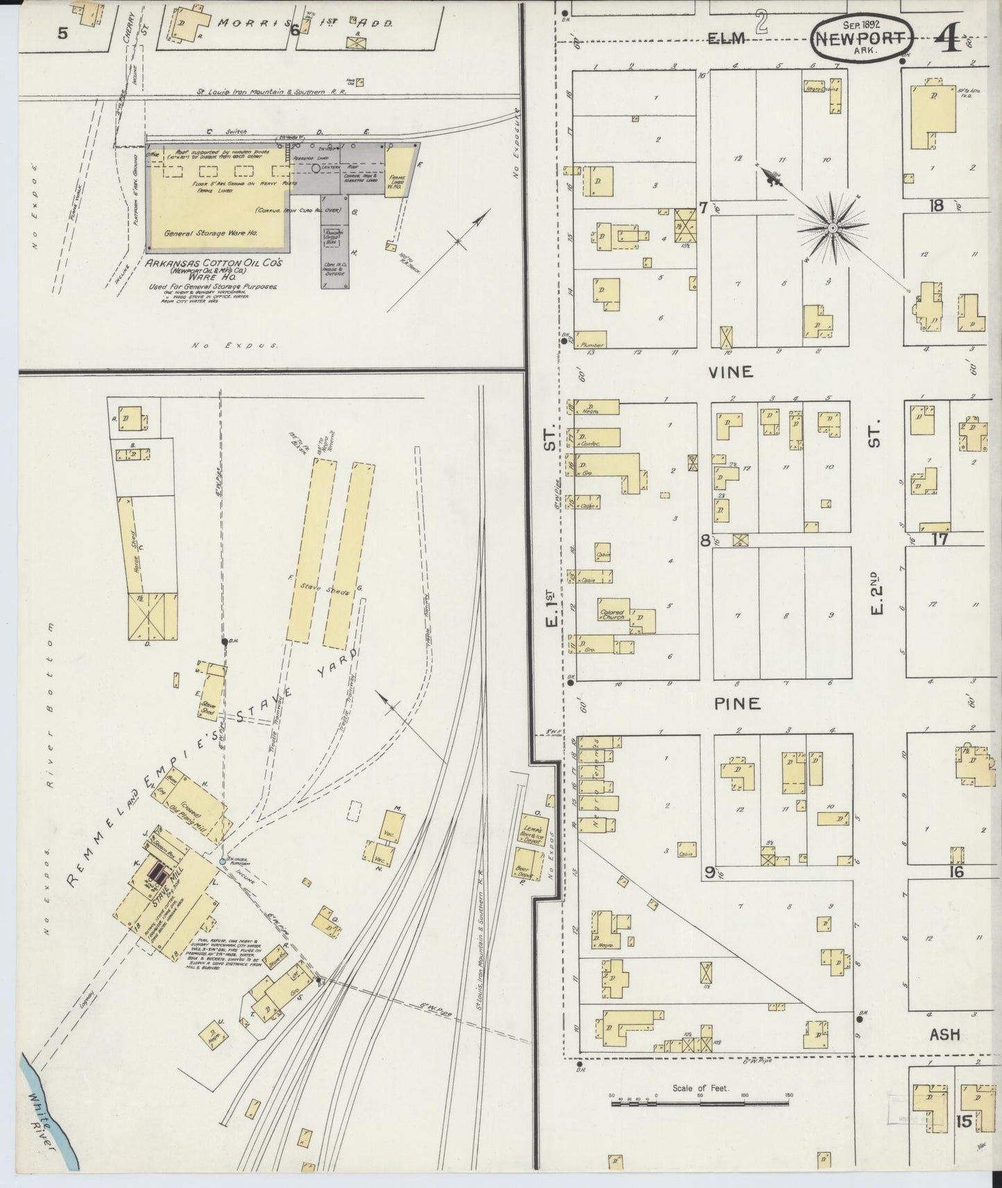 Sanborn Fire Insurance Map from Newport, Jackson County, Arkansas (1892), Sheet #0004 - Historic Sanborn Fire Insurance Map Print, vintage old map wall art, antique decor, genealogy gift, Arkansas Arkansas map