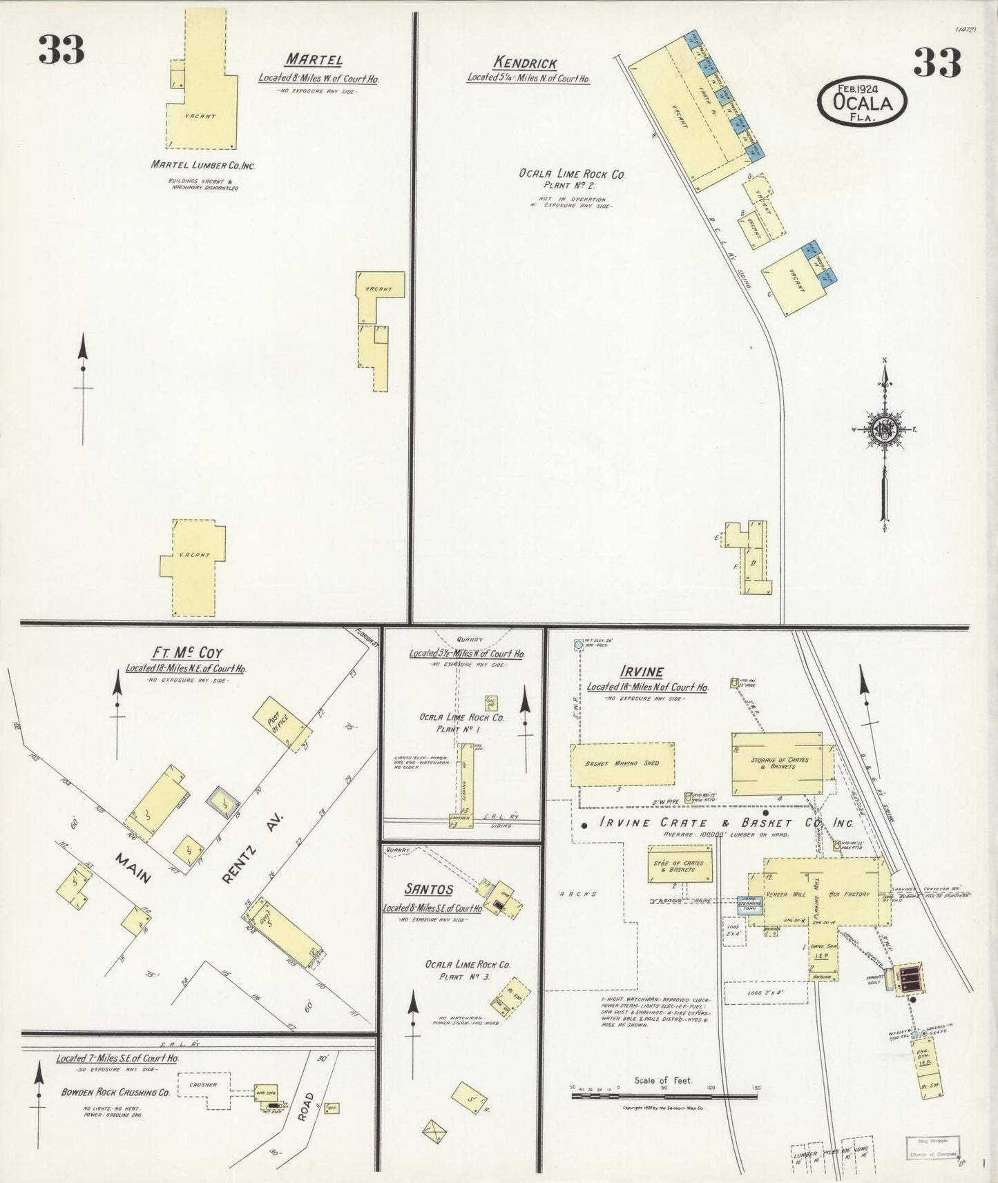 Sanborn Fire Insurance Map from Ocala, Marion County, Florida (1924), Sheet #0033 - Historic Sanborn Fire Insurance Map Print, vintage old map wall art, antique decor, genealogy gift, Florida Florida map