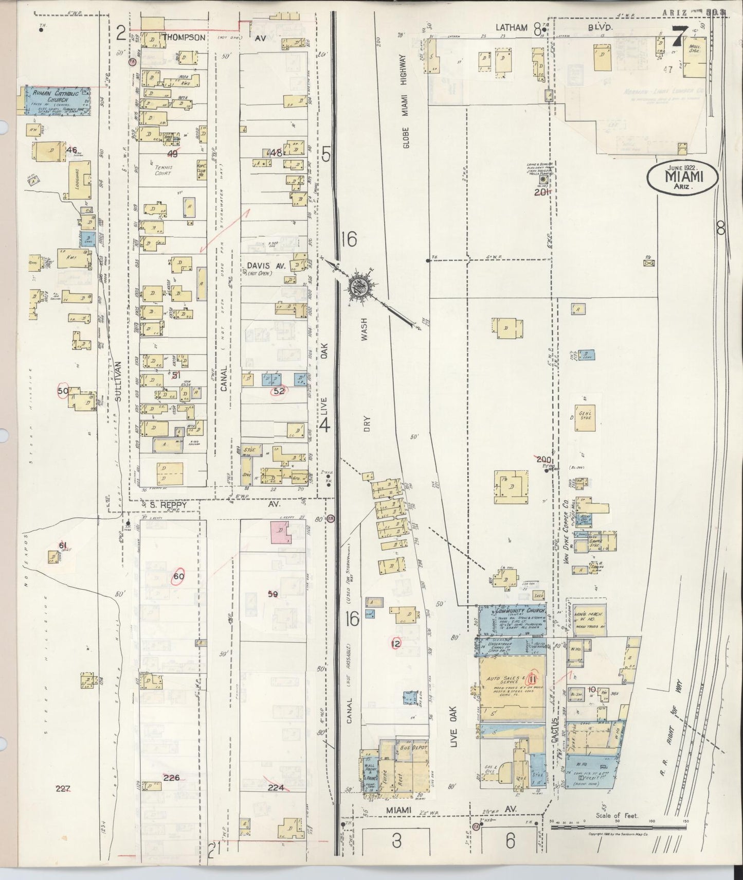 Sanborn Fire Insurance Map from Miami, Gila County, Arizona (1948), Sheet #0007 - Historic Sanborn Fire Insurance Map Print, vintage old map wall art, antique decor, genealogy gift, Arizona Arizona map