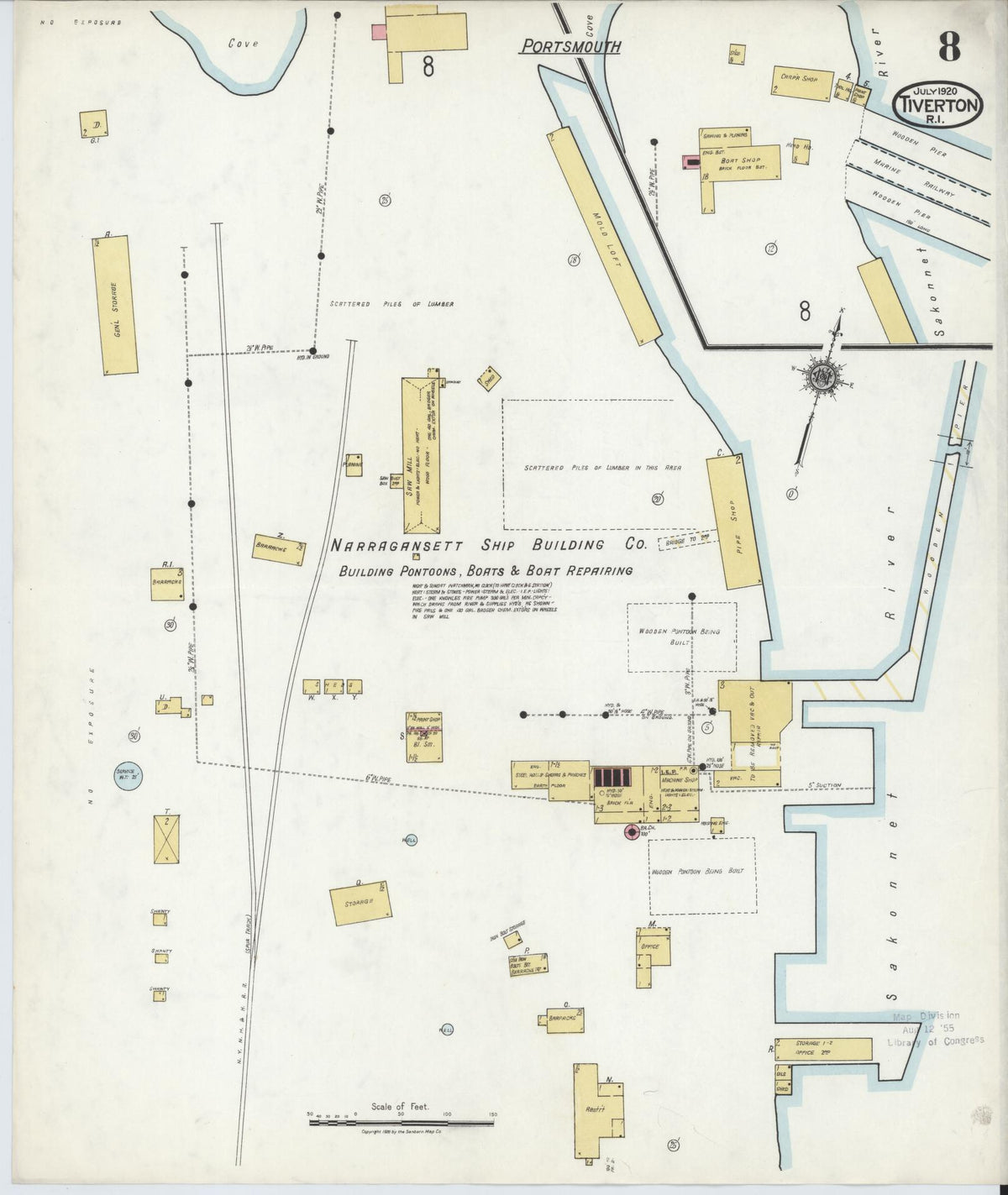 Sanborn Fire Insurance Map from Tiverton, Newport County, Rhode Island (1920), Sheet #0008 - Complete Map Set gallery image, historic Sanborn map, vintage wall art, Rhode Island Rhode Island