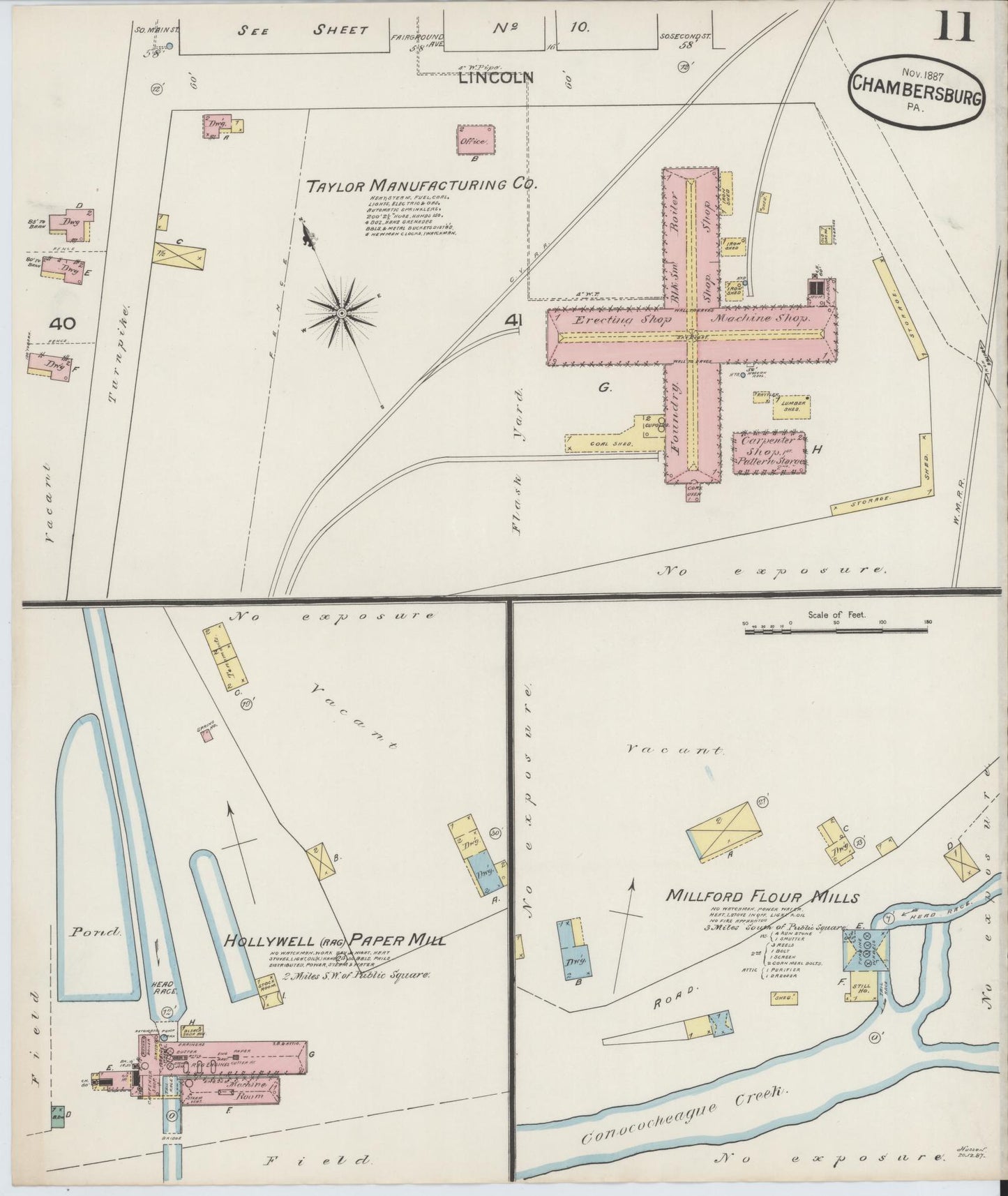 Sanborn Fire Insurance Map from Chambersburg, Franklin County, Pennsylvania (1887), Sheet #0011 - Historic Sanborn Fire Insurance Map Print, vintage old map wall art, antique decor, genealogy gift, Pennsylvania Pennsylvania map