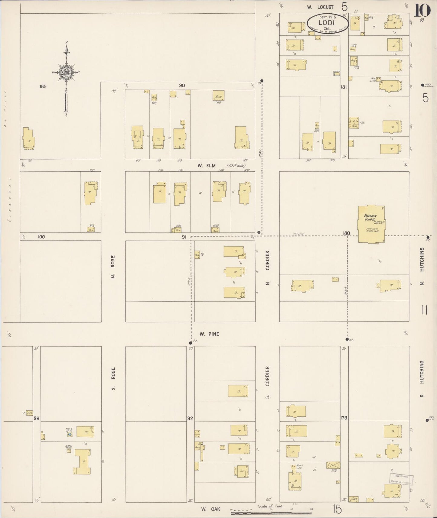 Sanborn Fire Insurance Map from Lodi, San Joaquin County, California (1916), Sheet #0010 - Historic Sanborn Fire Insurance Map Print, vintage old map wall art, antique decor, genealogy gift, California California map