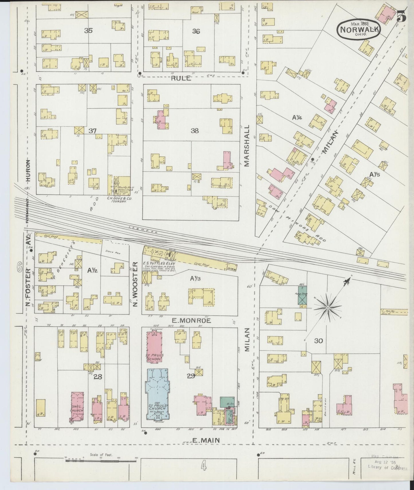 Sanborn Fire Insurance Map from Norwalk, Huron County, Ohio (1893), Sheet #0005 - Historic Sanborn Fire Insurance Map Print, vintage old map wall art, antique decor, genealogy gift, Ohio Ohio map