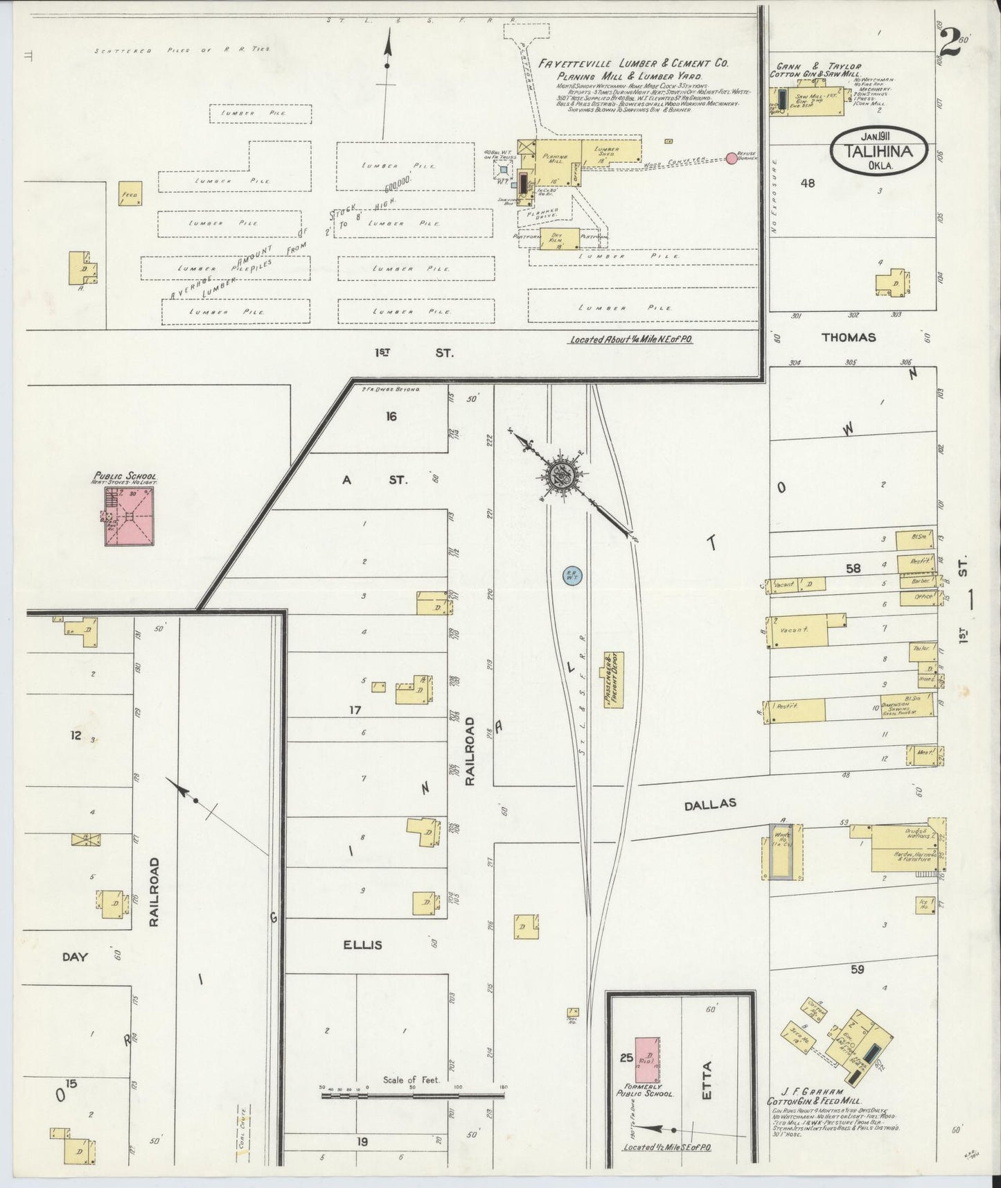 Sanborn Fire Insurance Map from Talihina, Le Flore County, Oklahoma (1911), Sheet #0002 - Historic Sanborn Fire Insurance Map Print, vintage old map wall art, antique decor, genealogy gift, Oklahoma Oklahoma map