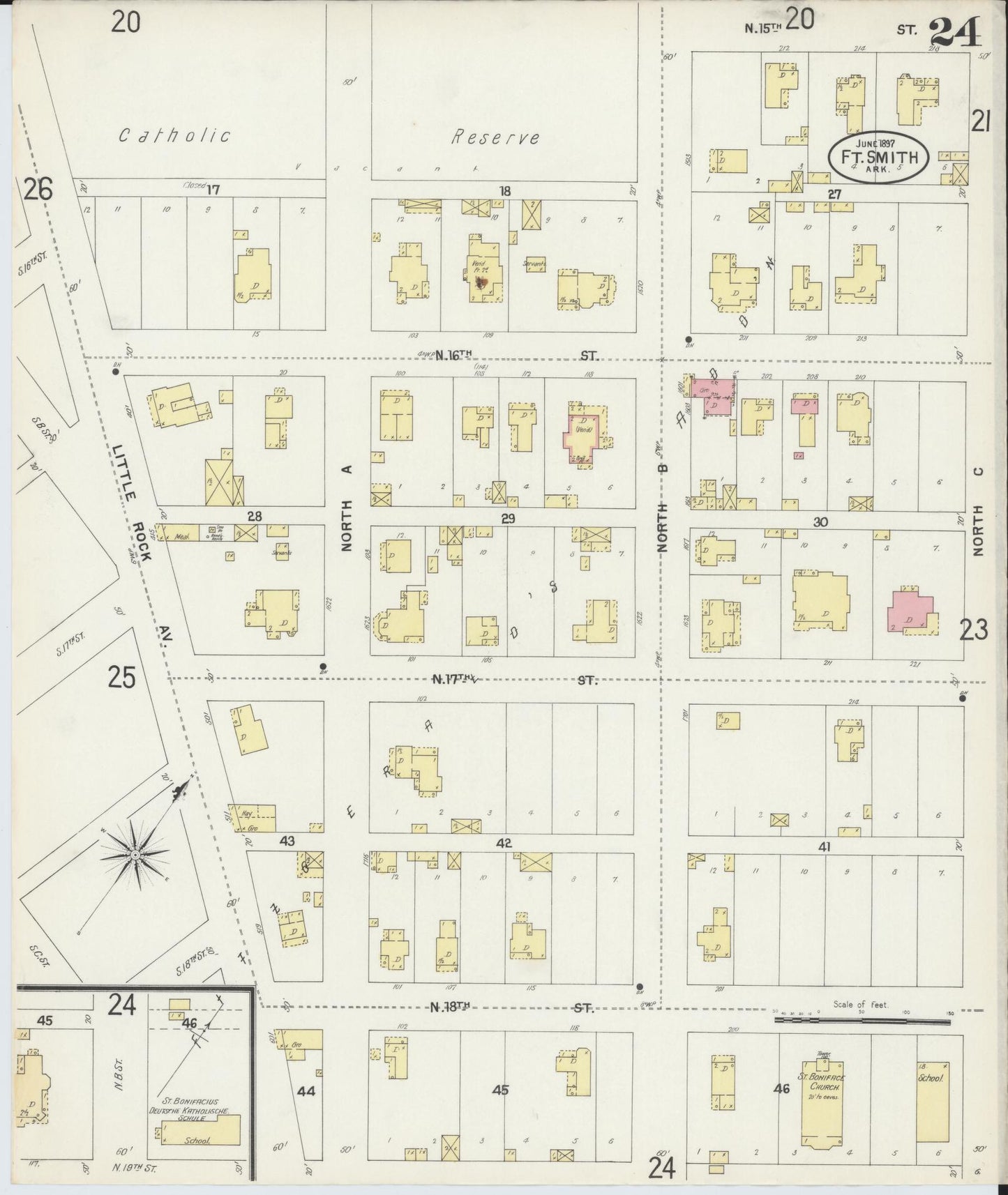 Sanborn Fire Insurance Map from Fort Smith, Sebastian County, Arkansas (1897), Sheet #0024 - Historic Sanborn Fire Insurance Map Print, vintage old map wall art, antique decor, genealogy gift, Arkansas Arkansas map