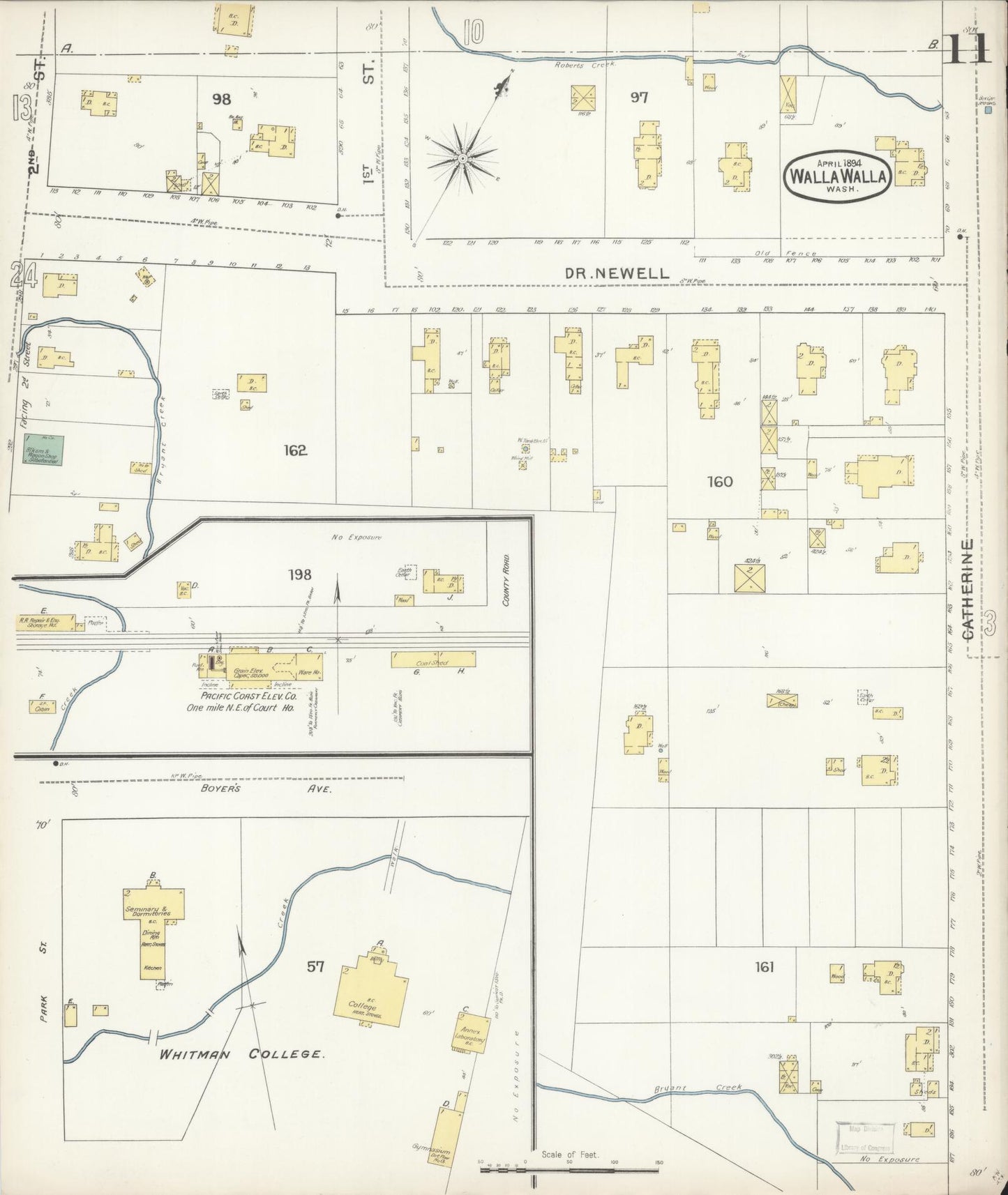 Sanborn Fire Insurance Map from Walla Walla, Walla Walla County, Washington (1894), Sheet #0011 - Historic Sanborn Fire Insurance Map Print, vintage old map wall art, antique decor, genealogy gift, Washington Washington map