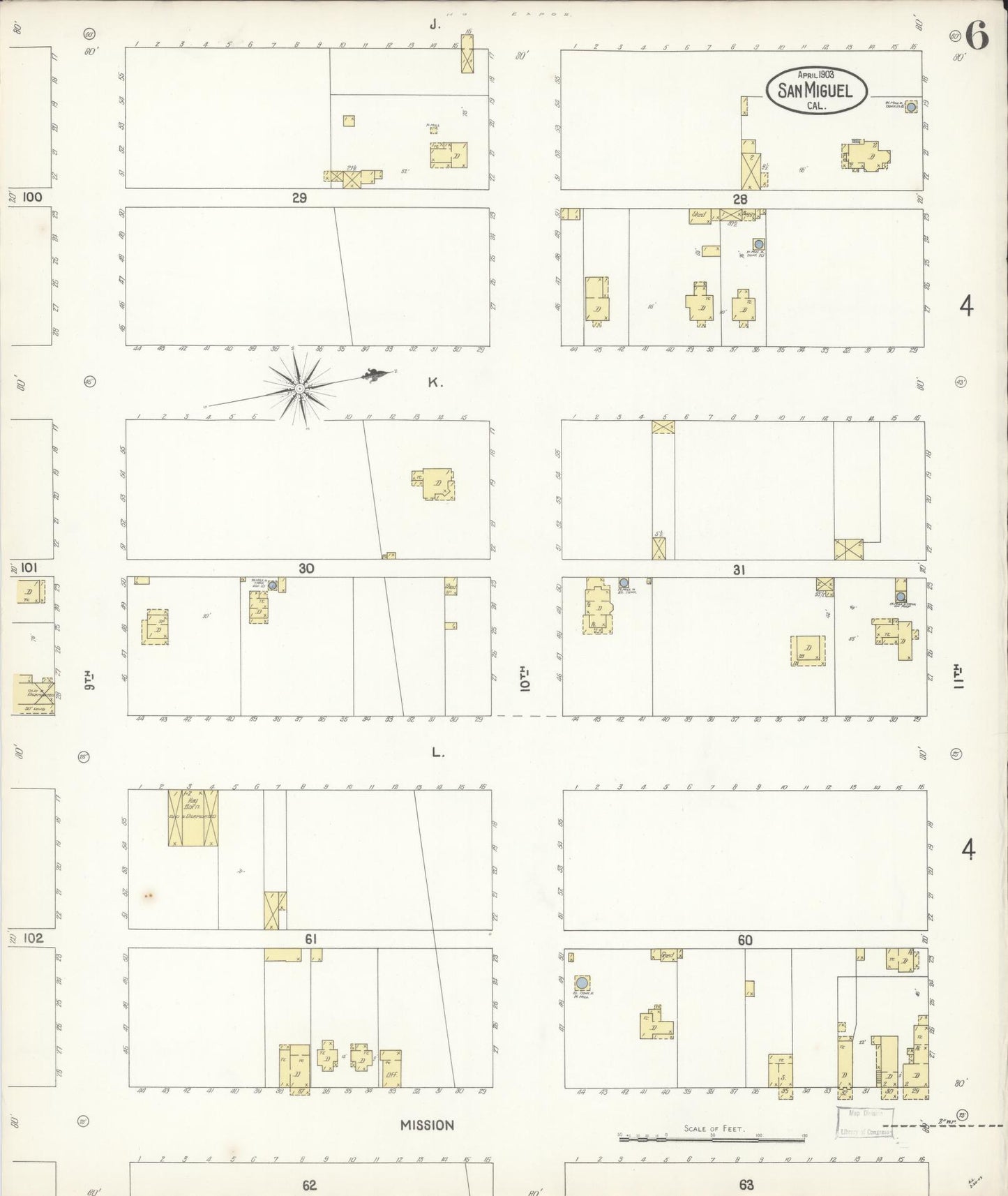 Sanborn Fire Insurance Map from San Miguel, San Luis Obispo County, California (1903), Sheet #0006 - Complete Map Set gallery image, historic Sanborn map, vintage wall art, California California
