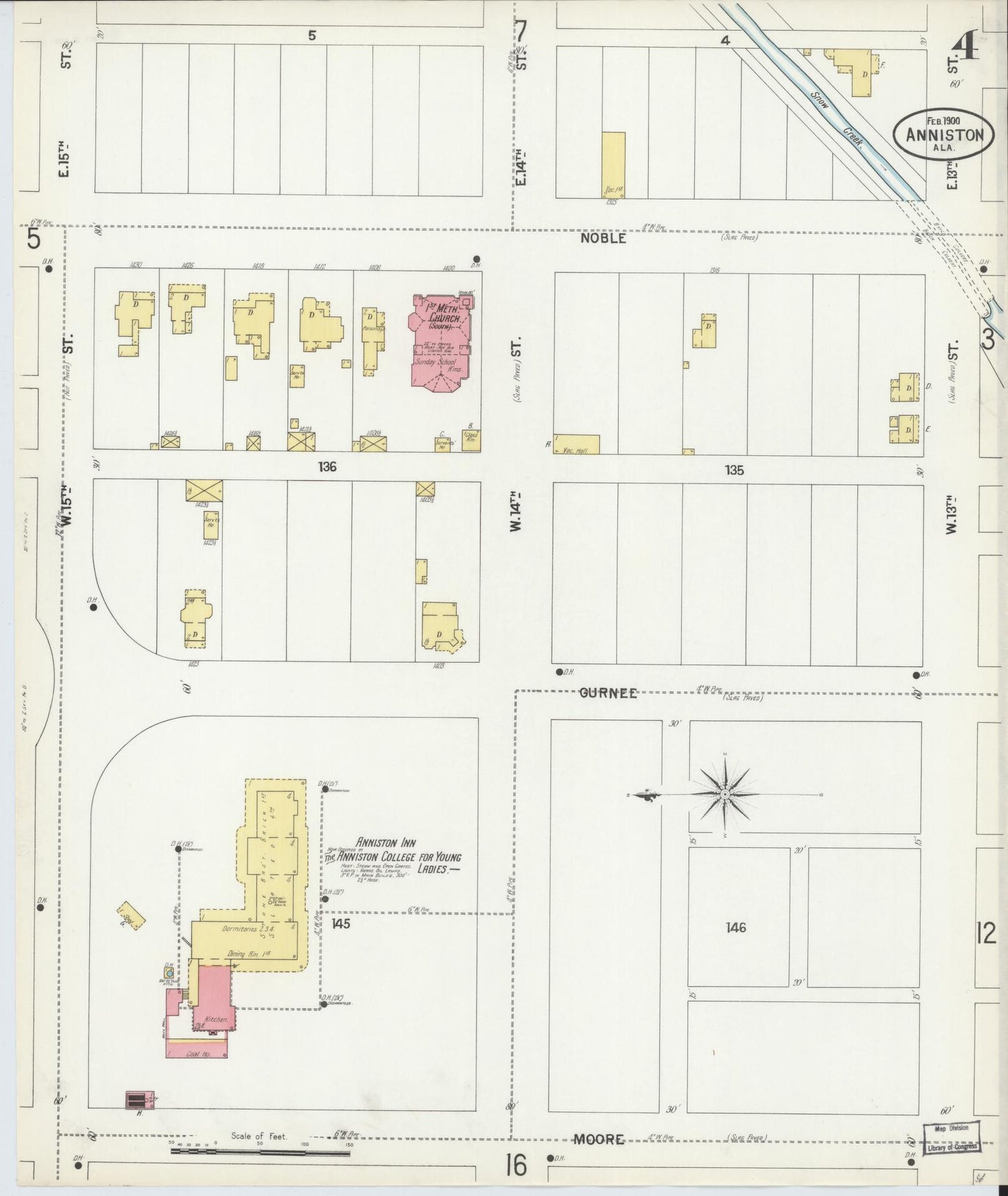 Sanborn Fire Insurance Map from Anniston, Calhoun County, Alabama (1900), Sheet #0004 - Historic Sanborn Fire Insurance Map Print, vintage old map wall art, antique decor, genealogy gift, Alabama Alabama map
