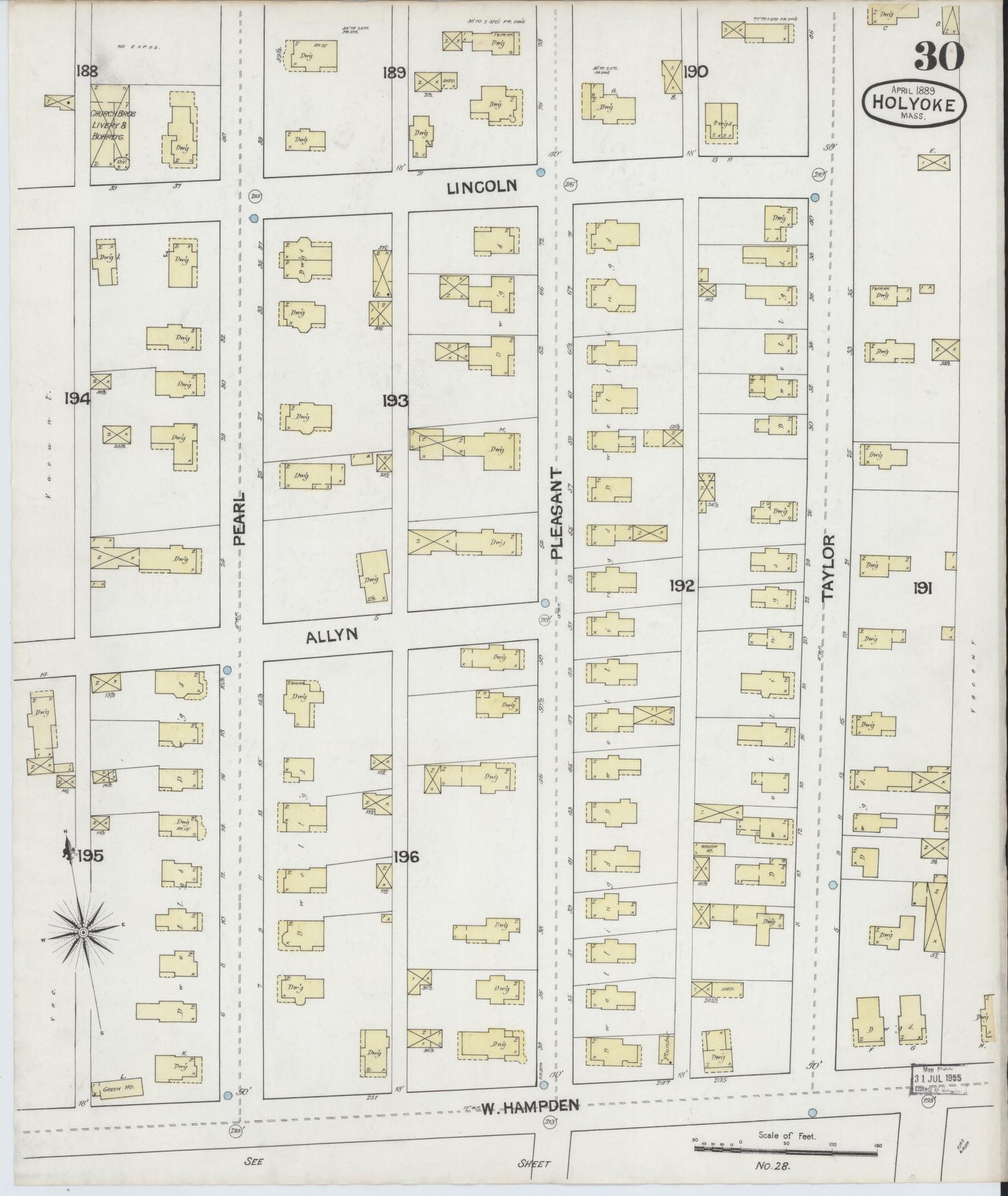 Sanborn Fire Insurance Map from Holyoke, Hampden County, Massachusetts (1889), Sheet #0030 - Complete Map Set gallery image, historic Sanborn map, vintage wall art, Massachusetts Massachusetts