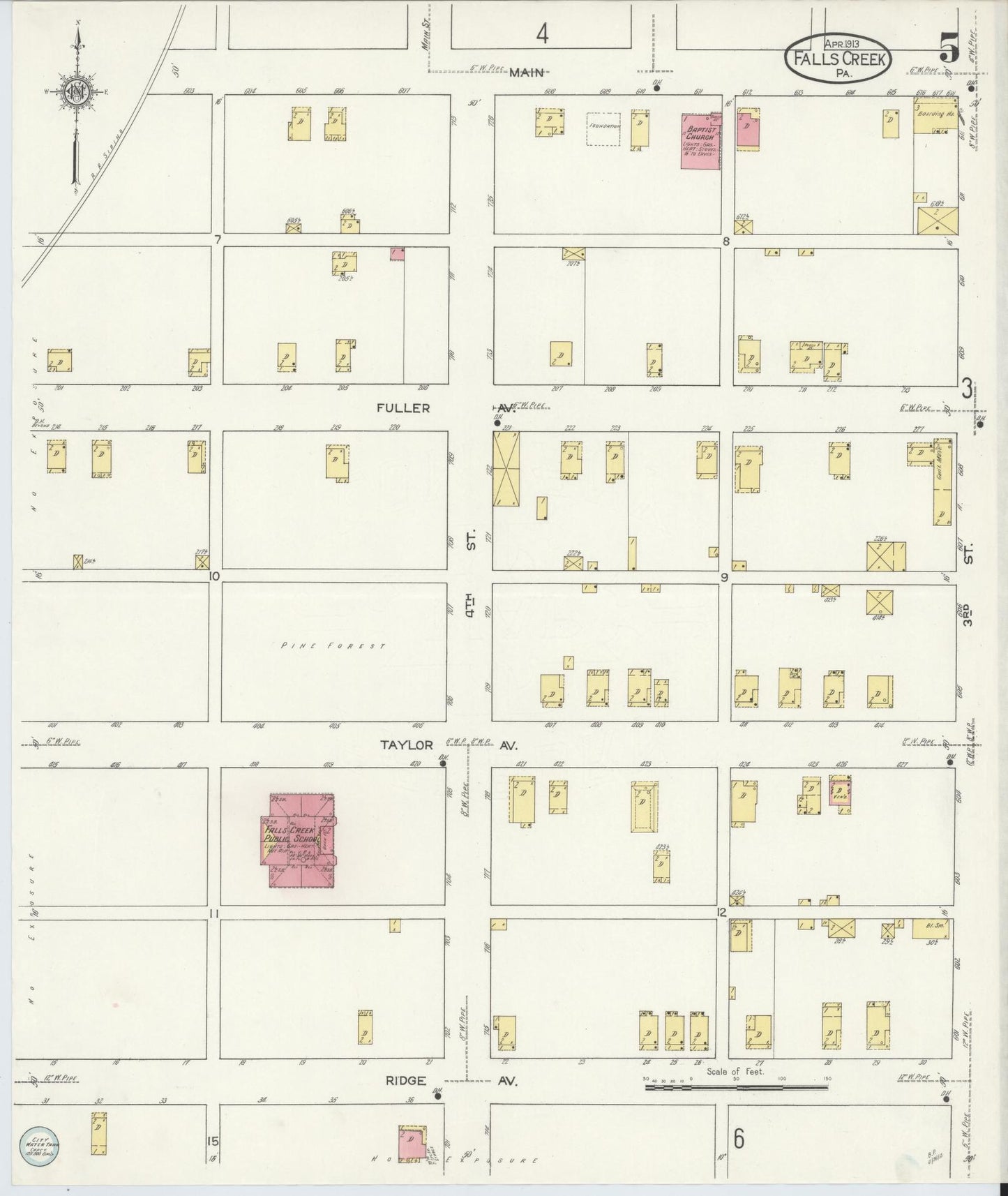 Sanborn Fire Insurance Map from Falls Creek, Jefferson And Clearfield Counties, Pennsylvania (1913), Sheet #0005 - Historic Sanborn Fire Insurance Map Print, vintage old map wall art, antique decor, genealogy gift, Pennsylvania Pennsylvania map