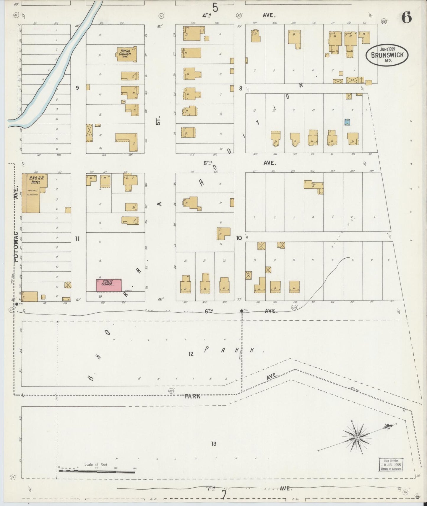 Sanborn Fire Insurance Map from Brunswick, Frederick County, Maryland (1899), Sheet #0006 - Historic Sanborn Fire Insurance Map Print, vintage old map wall art, antique decor, genealogy gift, Maryland Maryland map