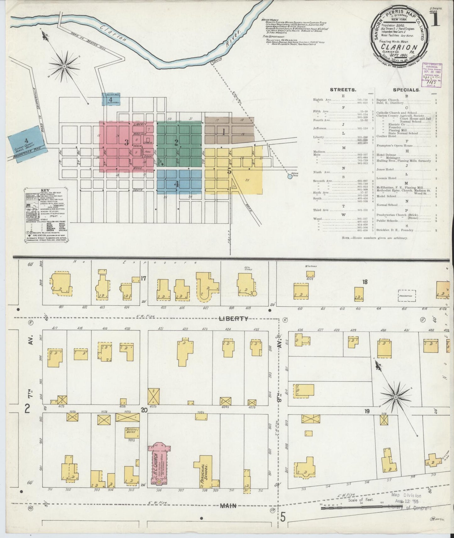 Sanborn Fire Insurance Map from Clarion, Clarion County, Pennsylvania (1901), Sheet #0001 - Historic Sanborn Fire Insurance Map Print, vintage old map wall art, antique decor, genealogy gift, Pennsylvania Pennsylvania map