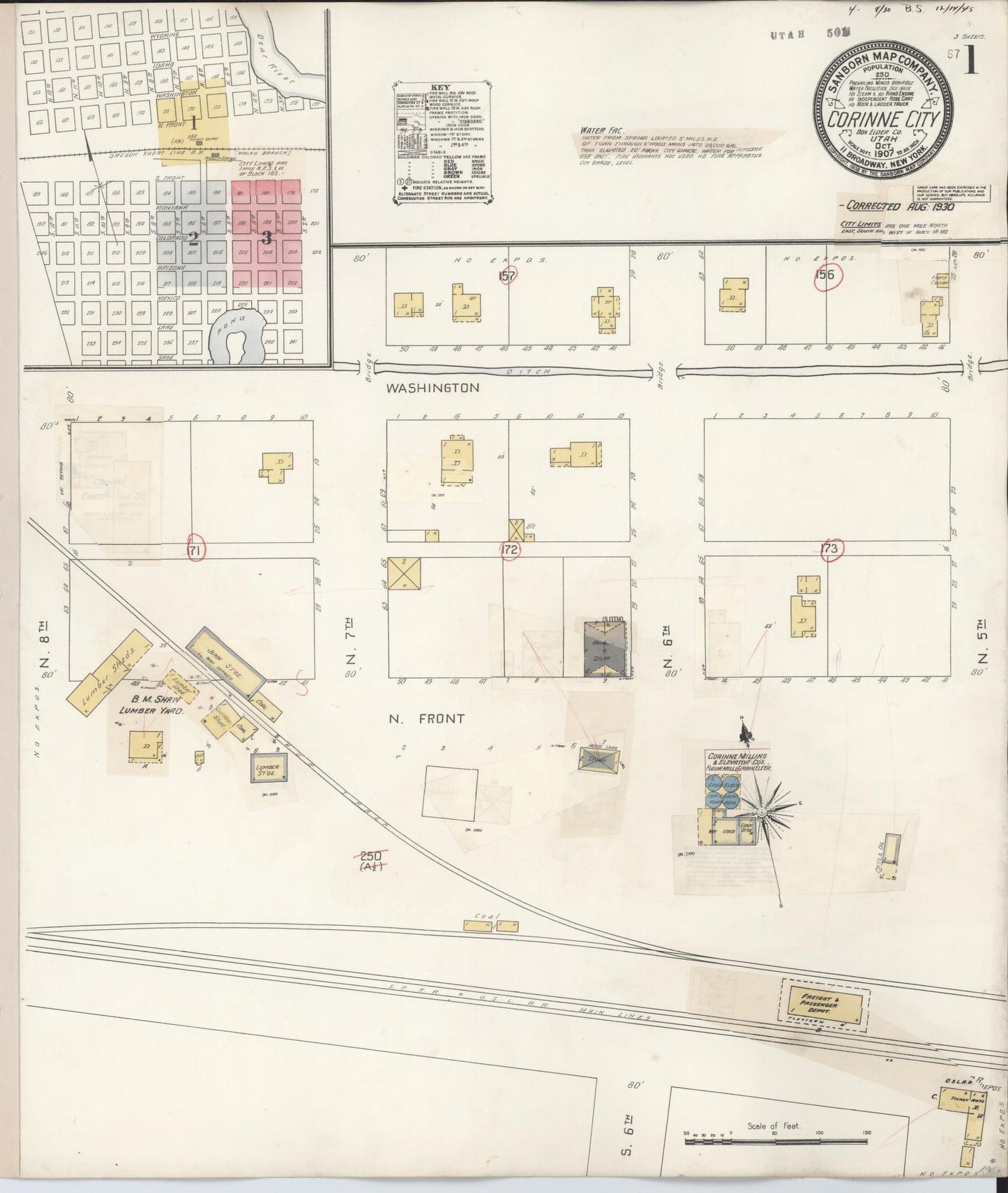 Sanborn Fire Insurance Map from Corinne, Box Elder County, Utah (1930), Sheet #0001 - Historic Sanborn Fire Insurance Map Print, vintage old map wall art, antique decor, genealogy gift, Utah Utah map