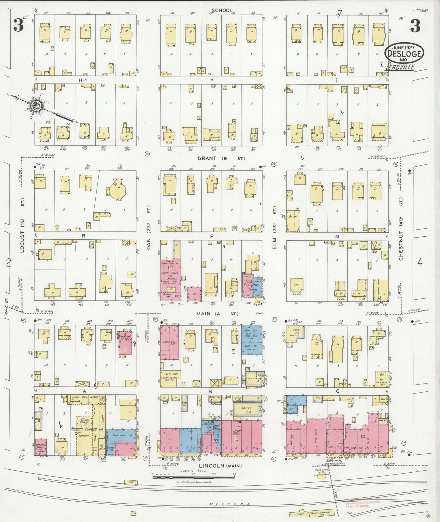 Sanborn Fire Insurance Map from Desloge, Saint Francois County, Missouri (1927), Sheet #0003 - Historic Sanborn Fire Insurance Map Print, vintage old map wall art, antique decor, genealogy gift, Missouri Missouri map